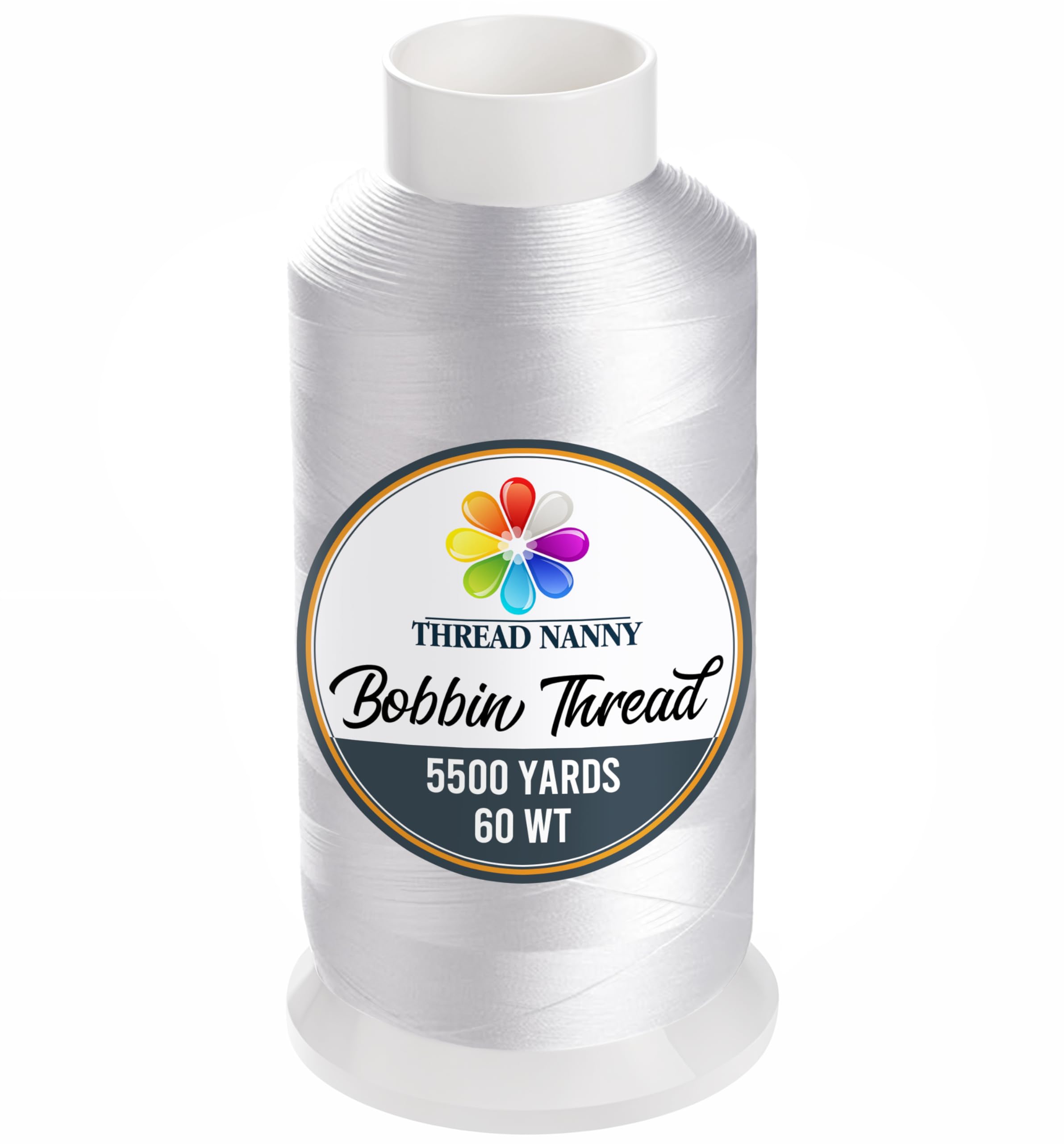 White Embroidery Machine Bobbin Thread - Huge 5500yards Cone Spool - 60 WT Polyester for Brother Janome Singer Embroidery Machines