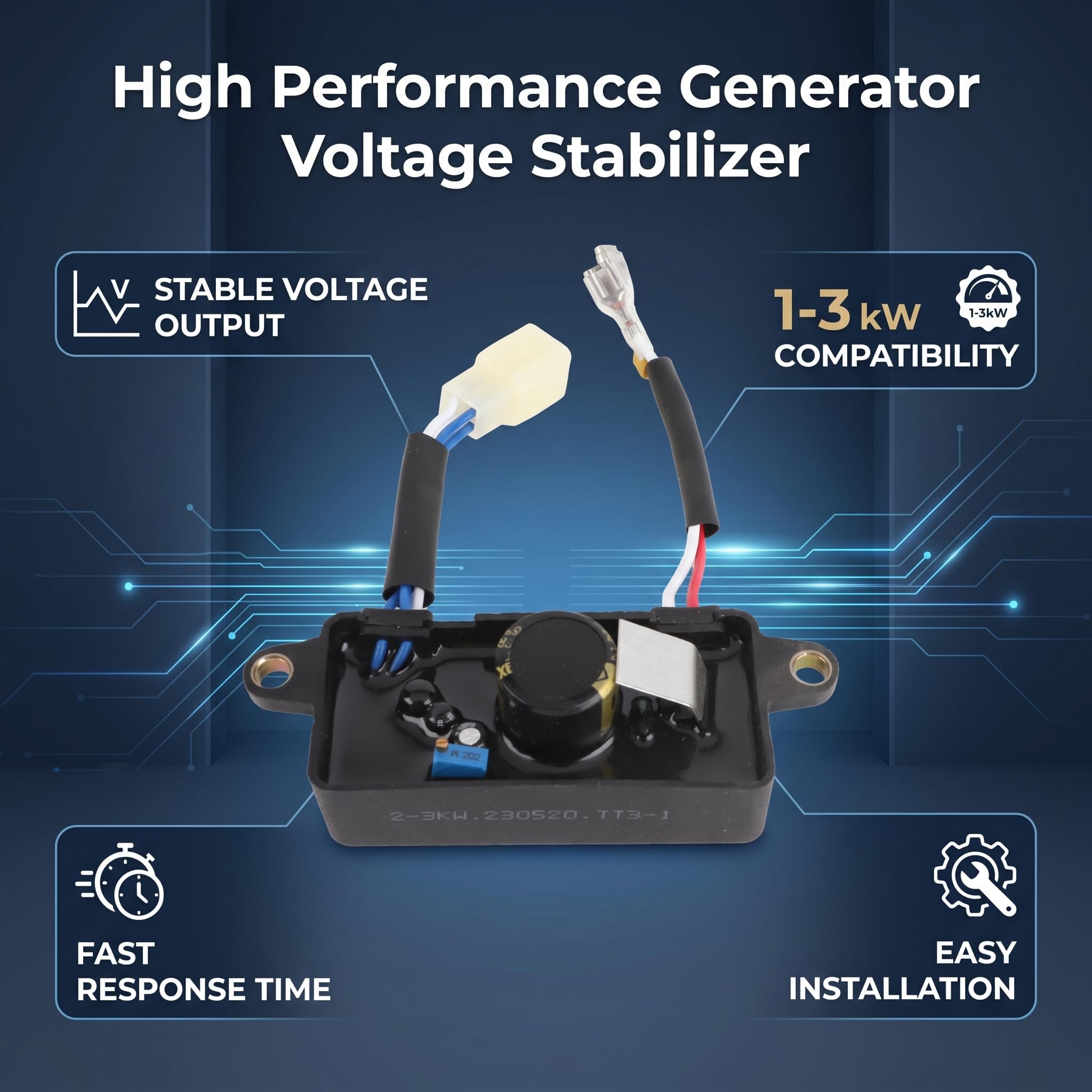 AVR regulator napięcia, uniwersalny do generatora 1-3 kW i generatora prądu, 2,8 kW, automatyczny stabilizator napięcia, 6 pinów 10 cm, odstęp między otworami 220 μF 250 V (-40℃ do +105℃)