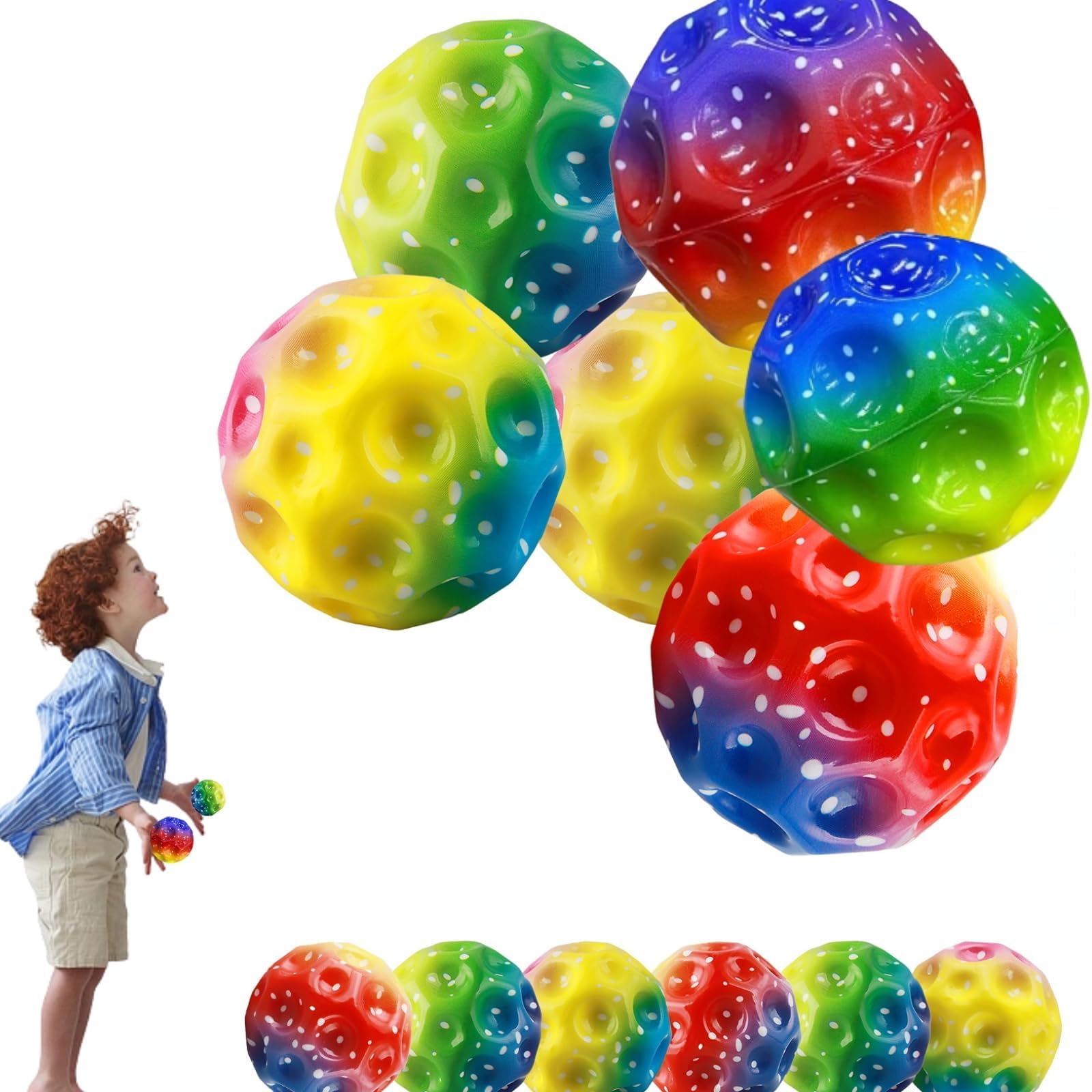 6 PCS Space Ball - 6.5cm Extreme Moon Ball, PU Bounce Ball Sensory Ball, High Bouncing & Sounds Meteor Ball, Helps Improve Hand-Eye Coordination, Great Sensory Ball for Kids (Random Color)