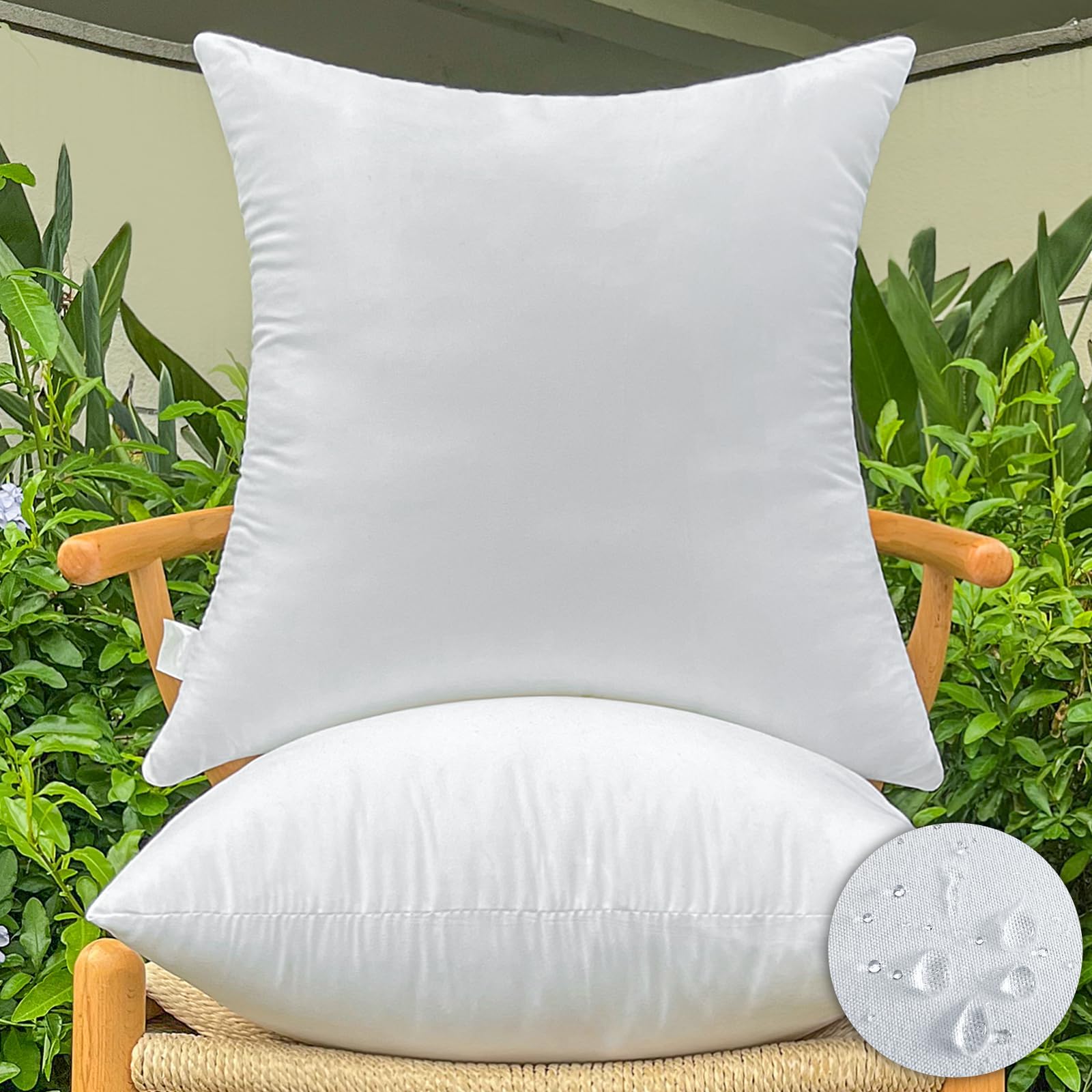 DDPSNSSJ 2 Pack Large 65 x 65 cm Waterproof Outdoor Cushion Inserts, White