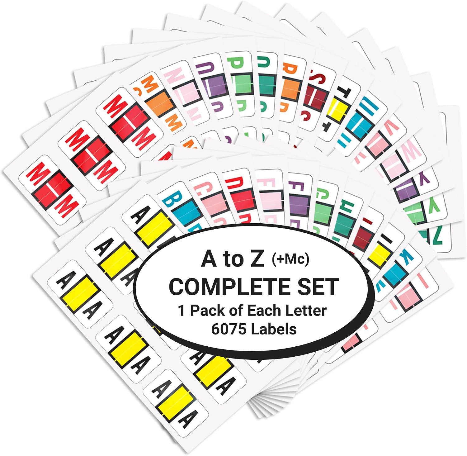 Alphabet Labels for File Folders, A to Z Plus Mc Complete, NO with File Box and Indexes, Doctor Stuff, 225 Stickers of Each Letter, 6075 Labels, POS 3400- POAM Series, Medical Chart Color Code Labels