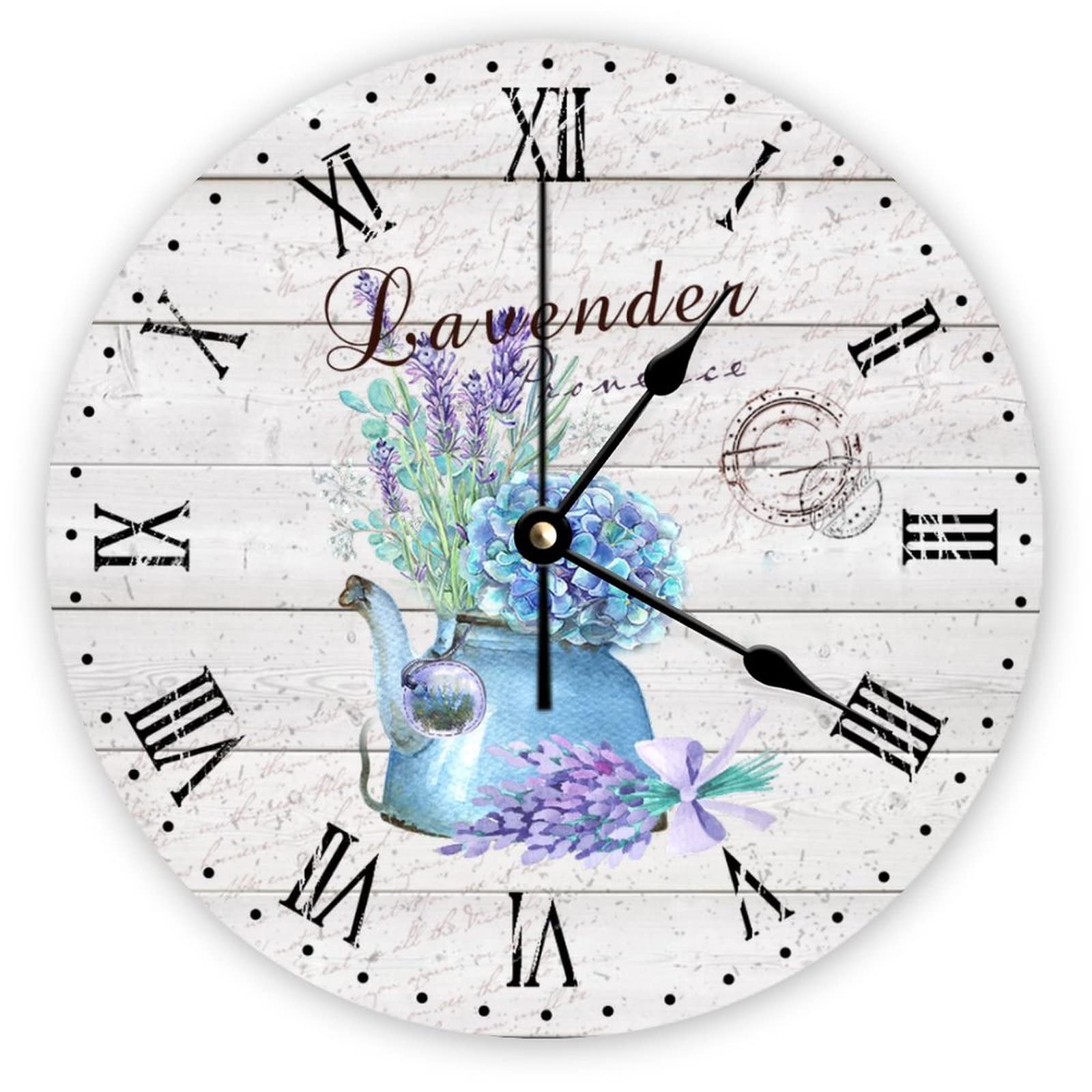 Horloge murale en bois rétro avec lavande de 38 cm Mighun