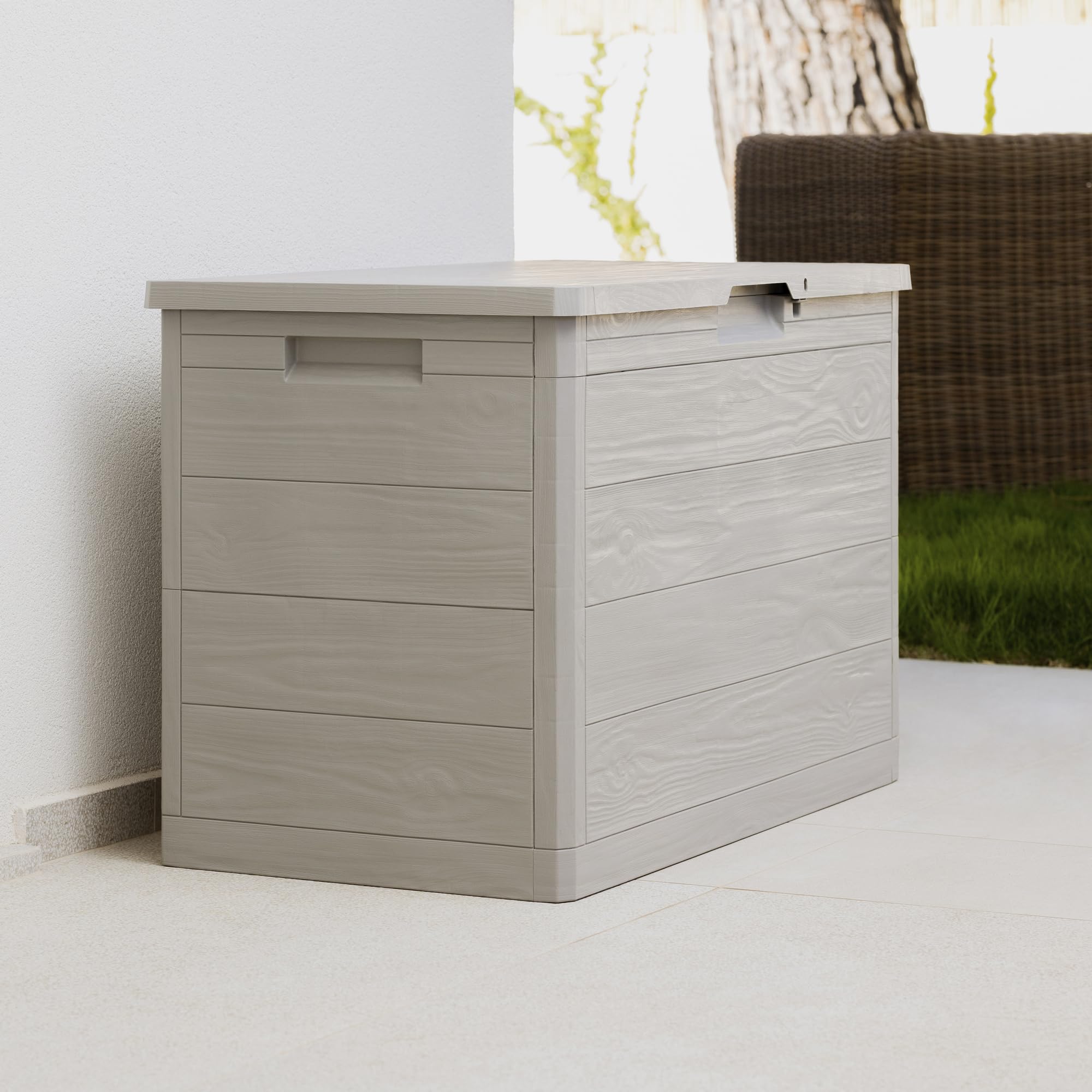 TOOMAX Coffre Multibox Woody's 160L Porte-Bagages Extérieur Effet Bois Gris Tourterelle 77,5 x 44,5 x 52,7 cm