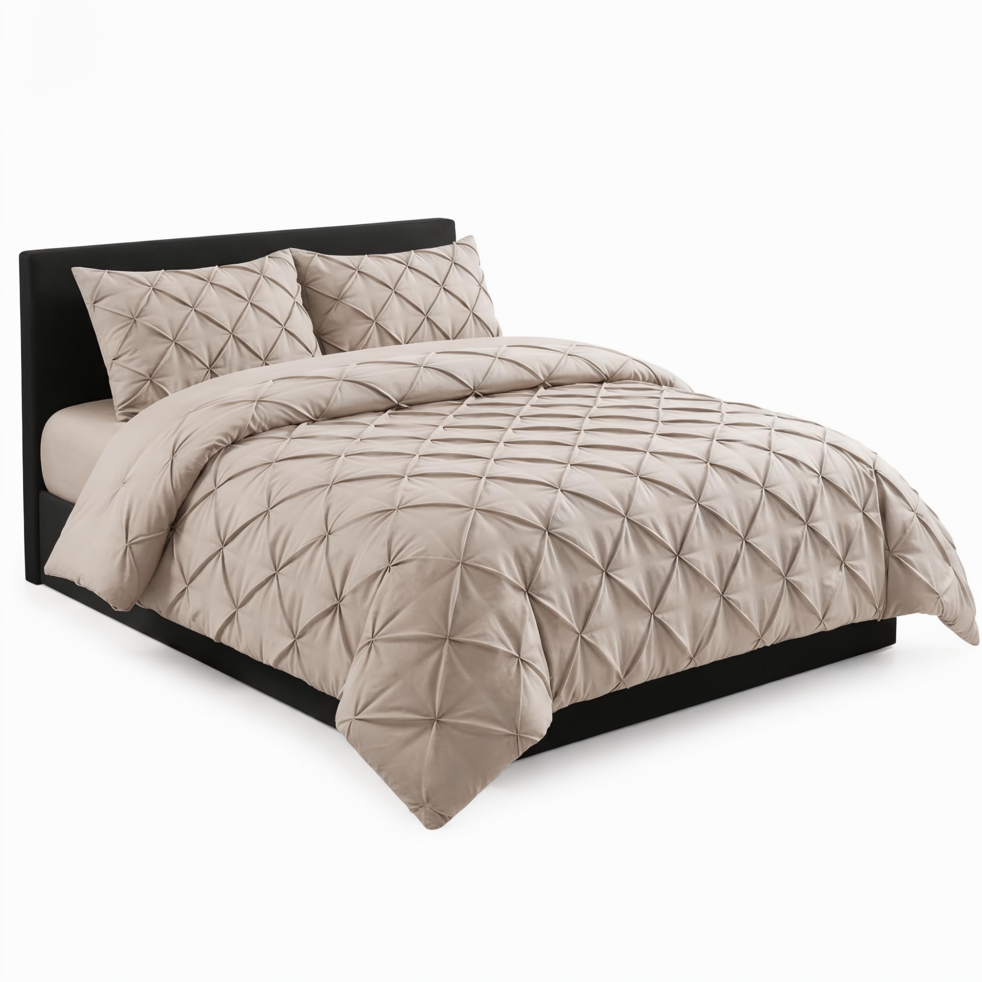 AHS Pintuck Silver Duvet Cover Bedding Set, Super King Pinch Pleat Design With Matching Pillowcases, Soft Brushed Microfiber Quilt Cover, Easy Care Wrinkle Free, Breathable