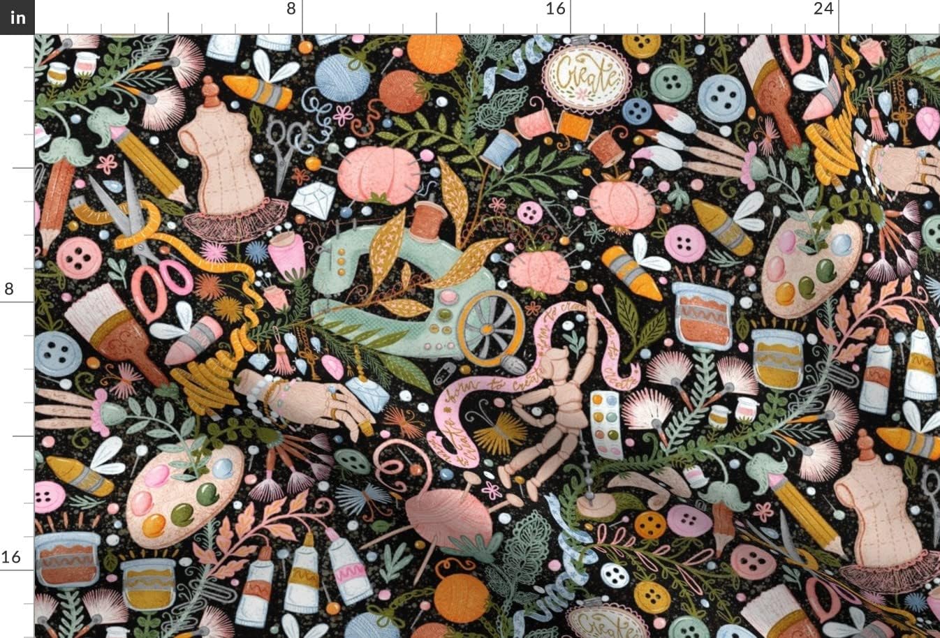 Spoonflower Fabric - Knitting Button Paint Brush Painting School Notions Sewing Printed on Upholstery Velvet Fabric Fat Quarter - Upholstery Home Decor Bottomweight Apparel