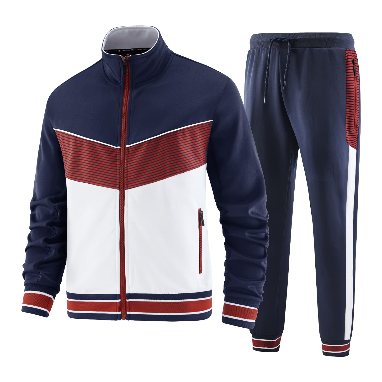 W JIANWANG Survêtement de sport pour hommes, avec manches longues et fermeture éclair, pour le fitness, le jogging
