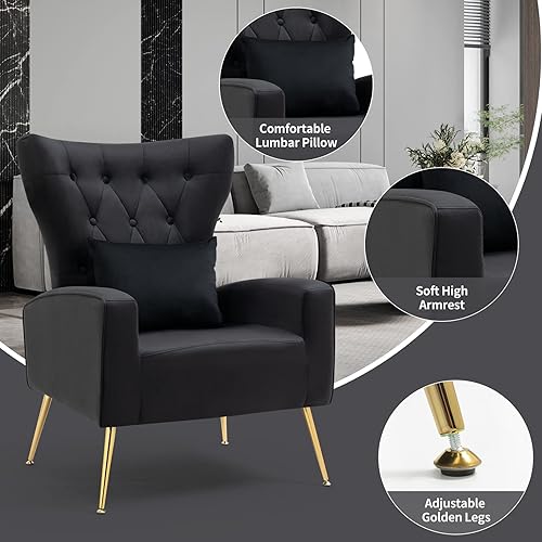 Miniatura 89 de Sillas modernas para sala de estar, sillón de terciopelo con almohada lumbar, sillas de dormitorio con respaldo alto, silla de tocador, silla de