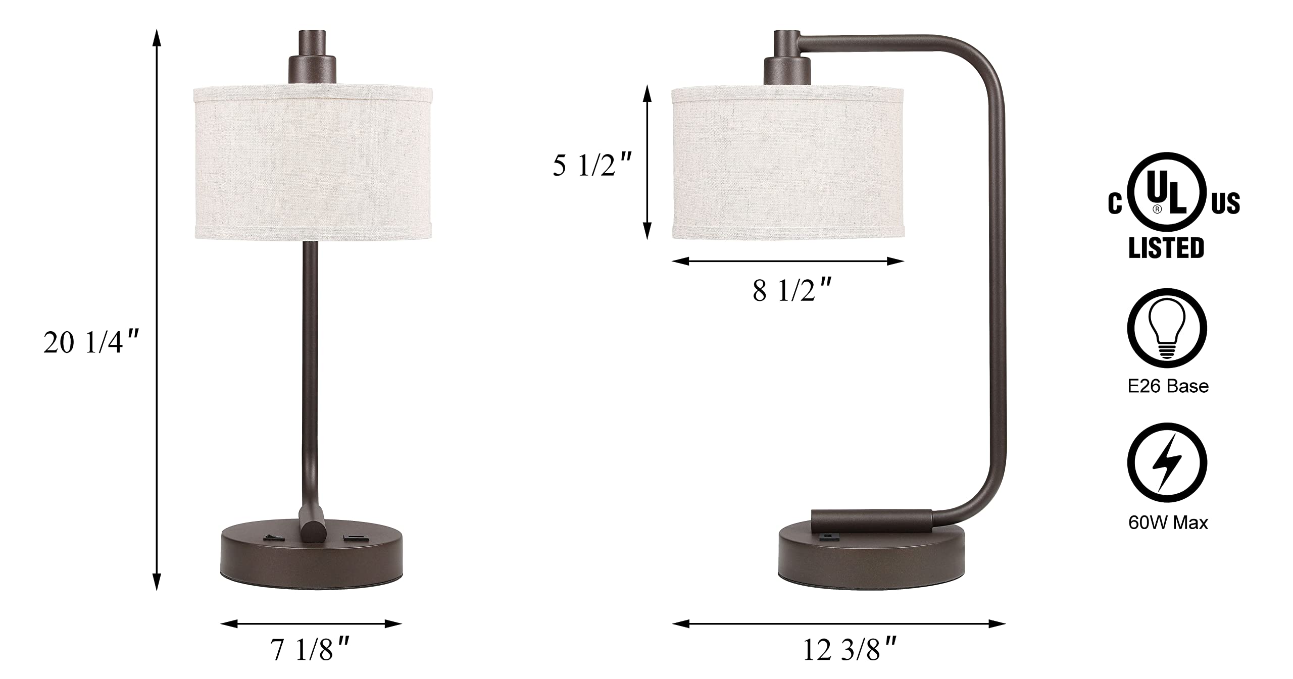 Lámpara de mesa para dormitorio con puerto USB, moderna lámpara de noche con pantalla de tela de lino, luz de mesita de noche para sala de estar, oficina de lectura, acabado de bronce 5