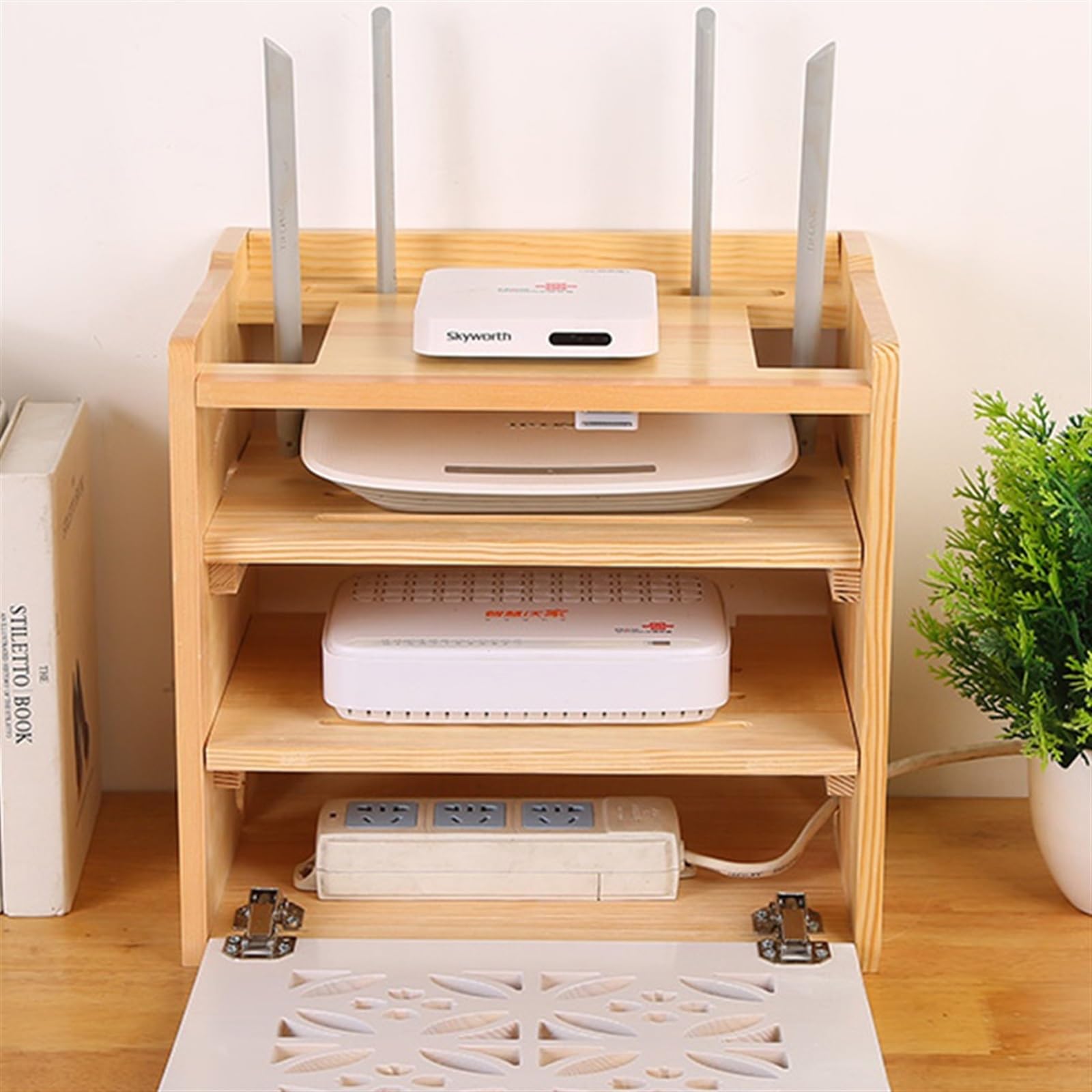Organizadora de Cables Caja de almacenamiento de enrutador caja de almacenamiento de cable de alimentación enchufable de madera maciza wifi inalámbrico luz gato decodificador rack personalización Caja