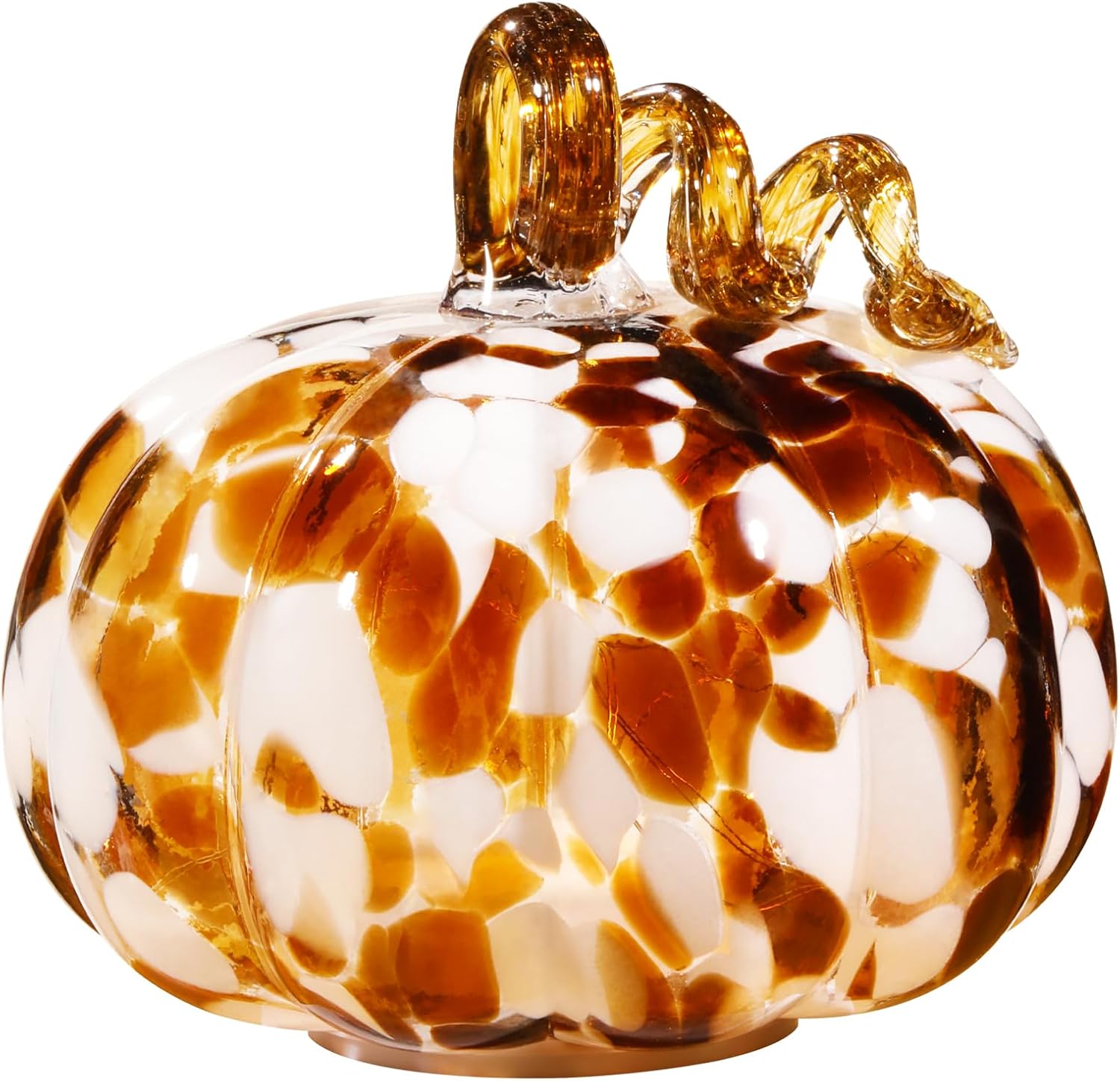 Handcrafted Glass Pumpkin with Warm LED Lights - Halloween & Thanksgiving Decor, Gift-Worthy Fall Home Decoration, 5.9-Inch Light-Up Tabletop Centerpiece (Vine Coffee and Purple)