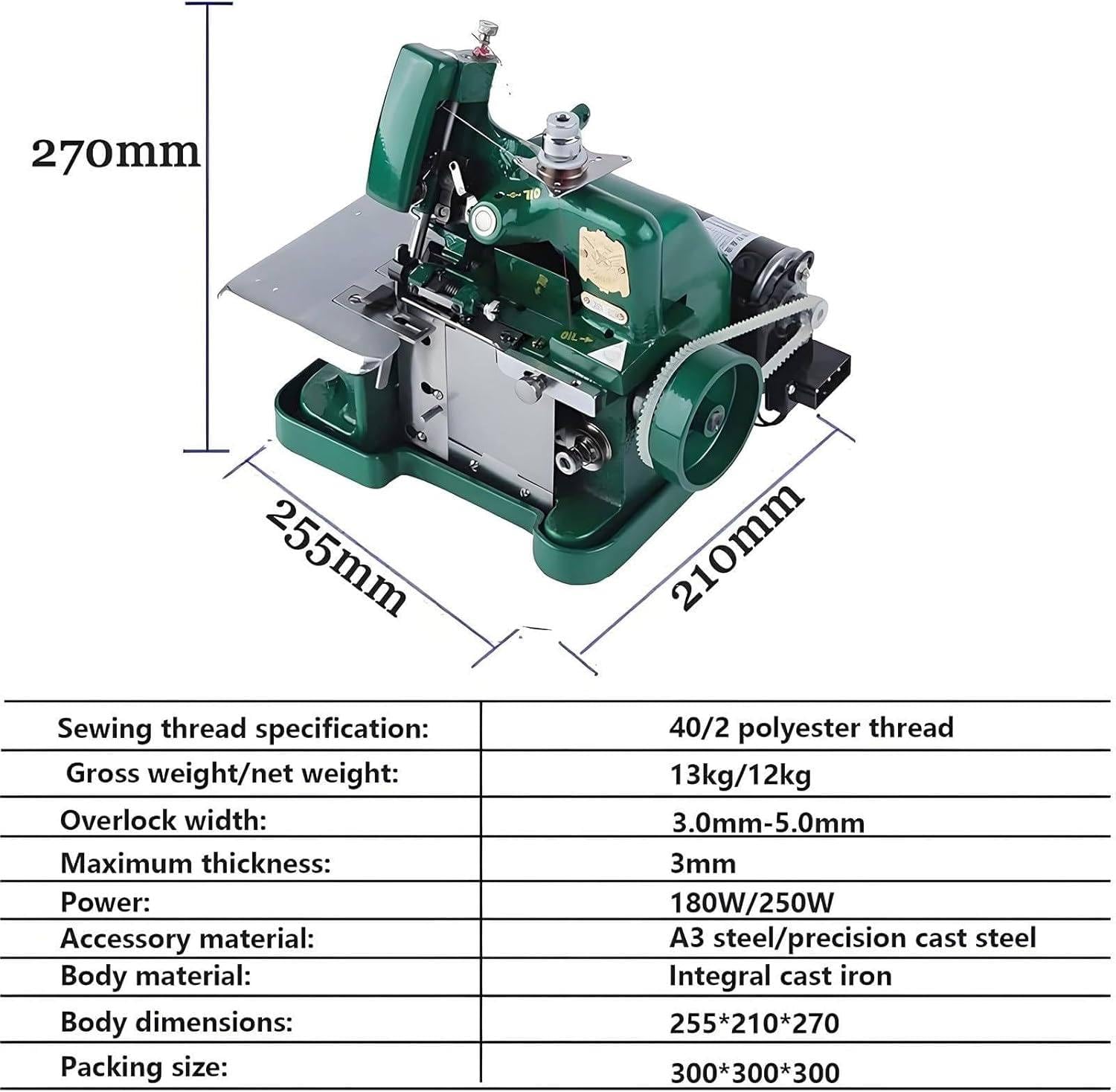 Máquina Overlock, 250 W de alta resistencia, 3000 puntadas por minuto, máquina de alta velocidad para acabado profesional de costuras