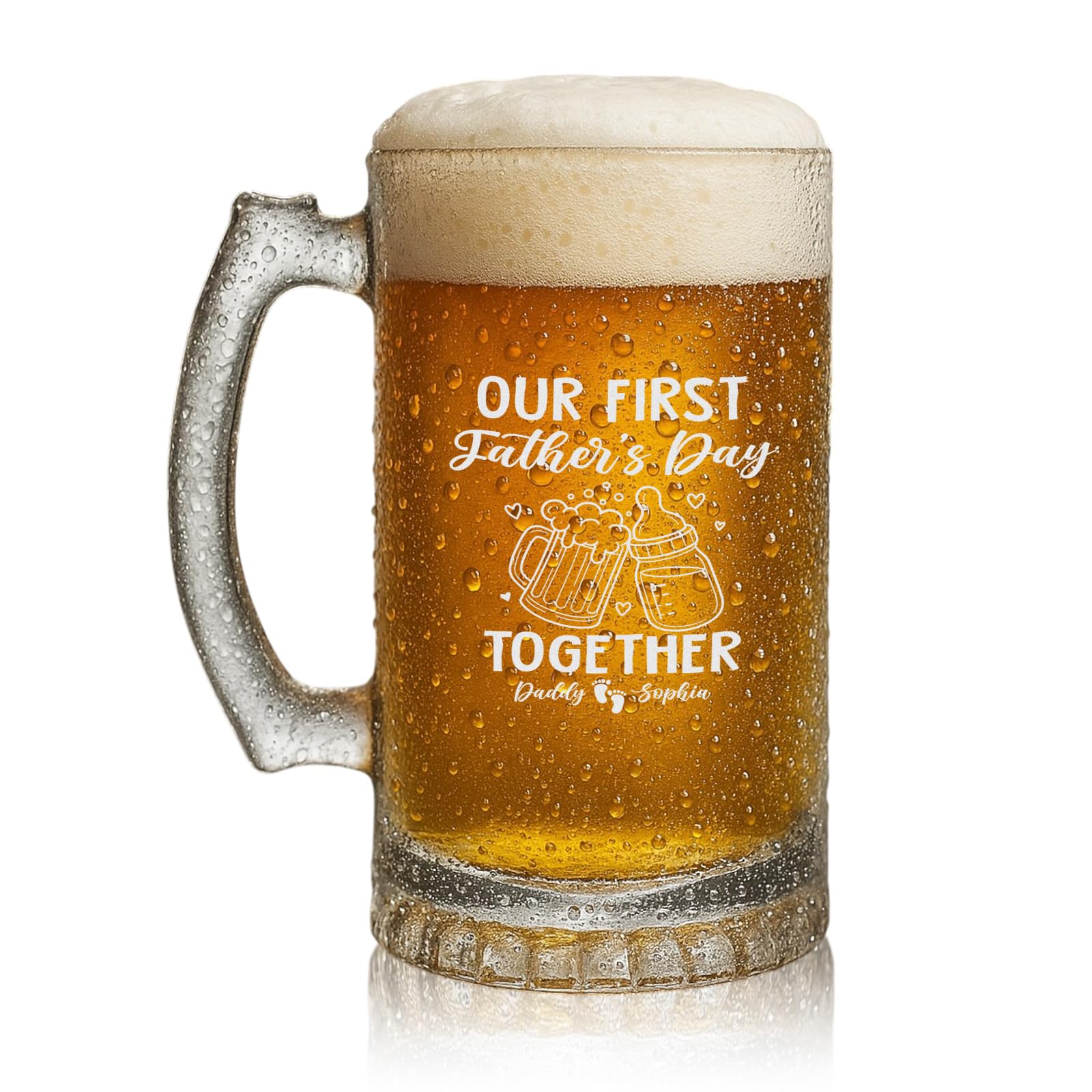 Personalized Father's Day Gifts Beer Glasses 16.6 oz - First Father's Day Custom Beer Mug with Engraved Name - Funny Pint Glass Holiday Birthday Gifts for Dad, Grandpa Color03