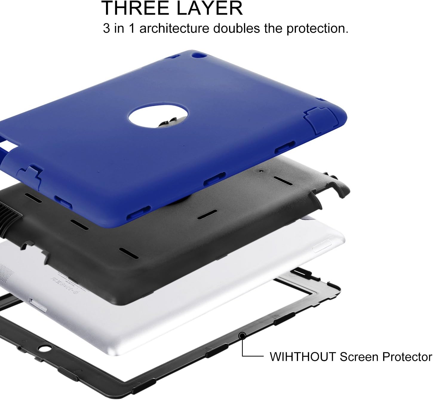 iPad 2 Case,iPad 3 Case,iPad 4 Case,BENTOBEN Heavy Duty Rugged Shock-Absorption/High Impact Resistant Hybrid Three Layer Armor Full Body Protective Case Cover for iPad 2/3/4 Retina (Navy Blue&Black)