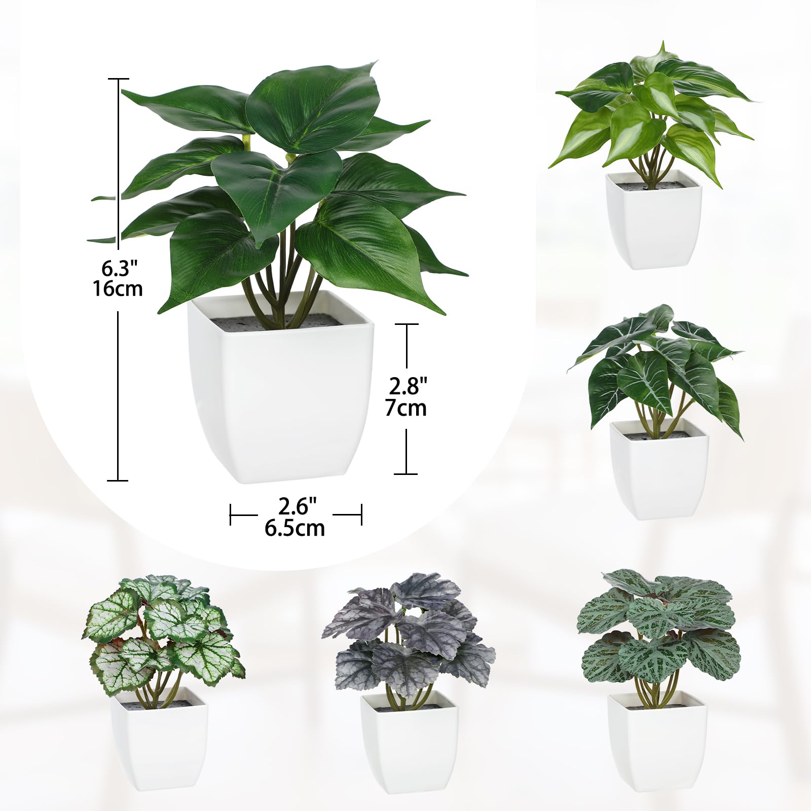 Briful 6PCS Mini Artificial Plants Indoor, Small Fake Plants in White Plastic Pots - Image 2