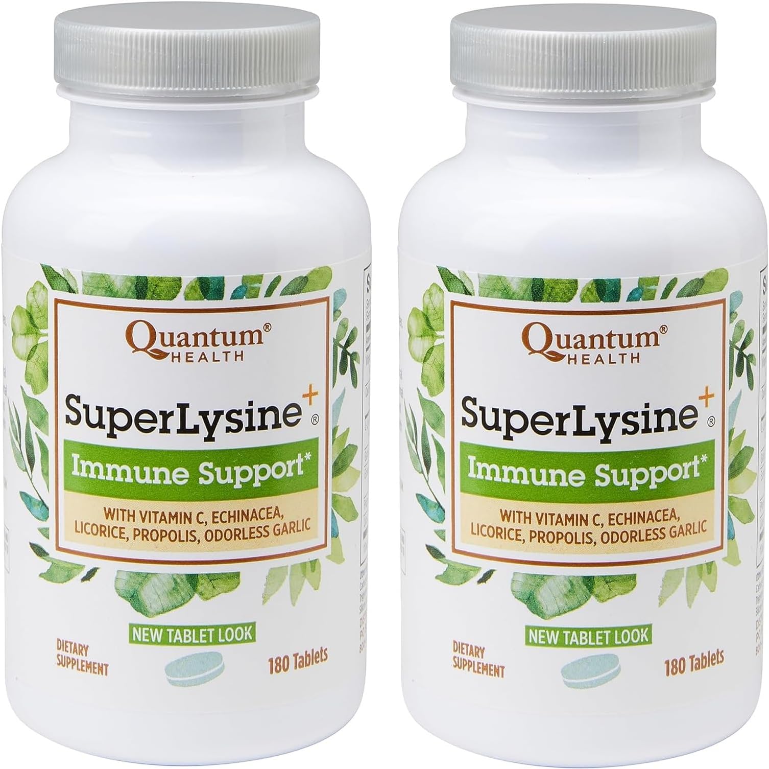 Health SuperLysine+ Advanced Formula Immune Support Supplement Lysine 1500 mg, Vitamin C Echinacea Licorice Bee Propolis & Odorless Garlic - 180 Tablets (Pack of 2)