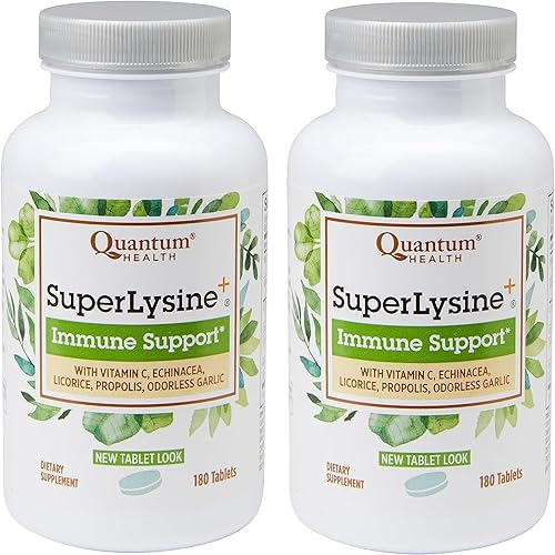 SuperLysine+ Fórmula Avanzada Suplemento de Apoyo Inmunológico Lisina 1500 mg, Vitamina C Echinacea Regaliz, Propóleos de Abeja y Ajo Inodoro, 180