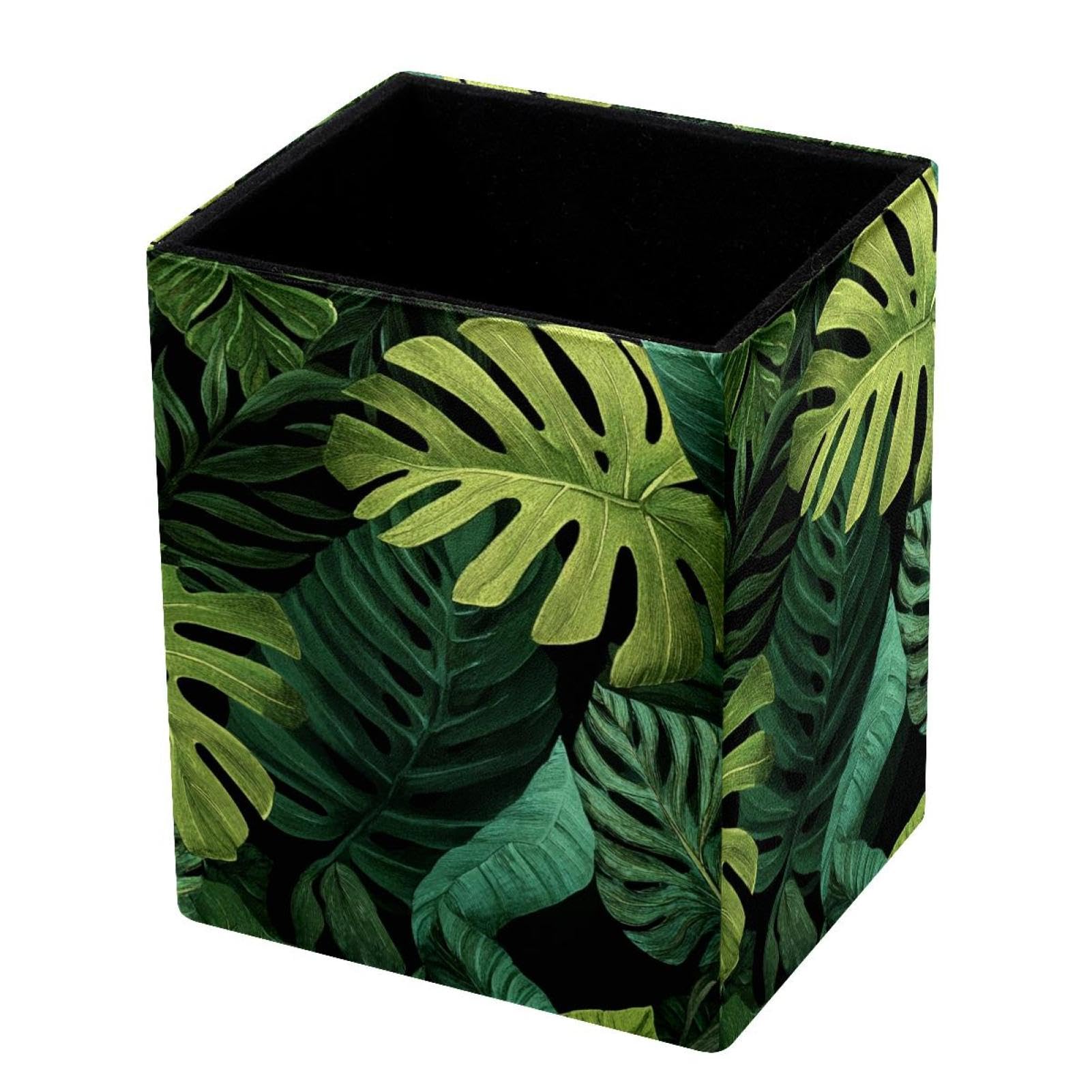 VAPOKF Pencil Holders for Desk, Palm Leaves Printed Pen Holders Pen Pot Makeup Brushes Storage Desktop Stationery Supplies Organiser for Home Office