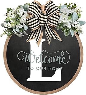 Last Name All Year Round Front Door Garland, Rustic Round Wood Wreaths wall Hanging Outdoor, Farmhouse, Porch, for Spring Summer Fall All Seasons Holiday Halloween Christmas (L)