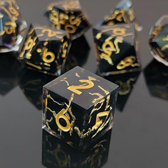 ORUZA 7 PCS Polyhedral DND Dice Resin Sharp Edge Die D&D Dice Set for Dungeons and Dragons RPG MTG Table Games