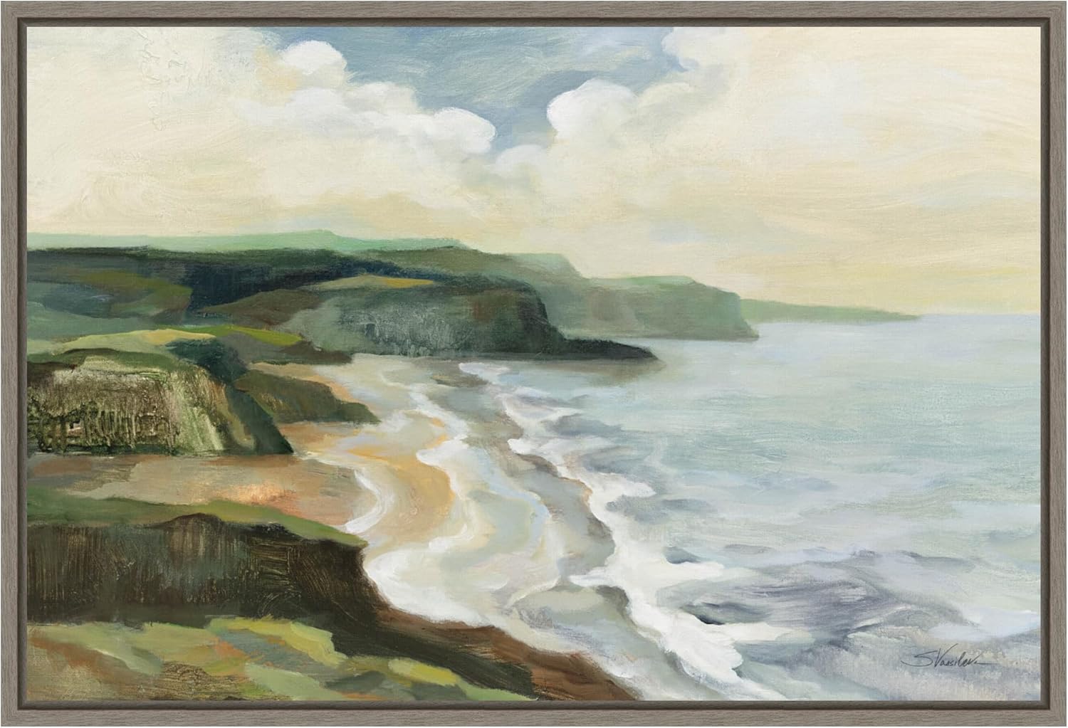 Amanti Art Framed Canvas Wall Art 23x33 Irish Coast by Silvia Vassileva, Framed Wall Art Canvas, Landscapes Artwork, Country Rustic Decor, Large Poster Painting for Living Room, Bedroom, Bathroom,