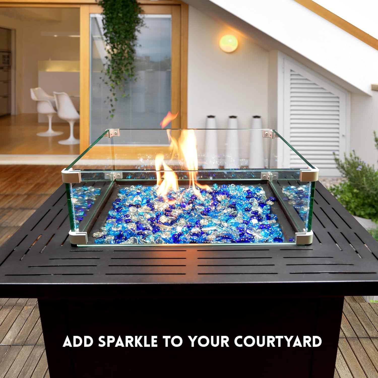 20 Pounds Mixed-Color Fire Glass Beads 3/4 Inch Firepit Gems for Fire Pit Table, Fireplaces, Fire Bowl, Garden Landscaping & DIY Crafts (Cobalt Blue, Oceanic Blue, Crystal Clear)​​
