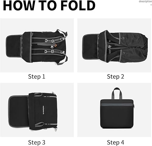 Miniatura 7 de Mochila plegable ligera de 35 litros - Mochila plegable duradera para viajes, senderismo y gimnasio (negro)