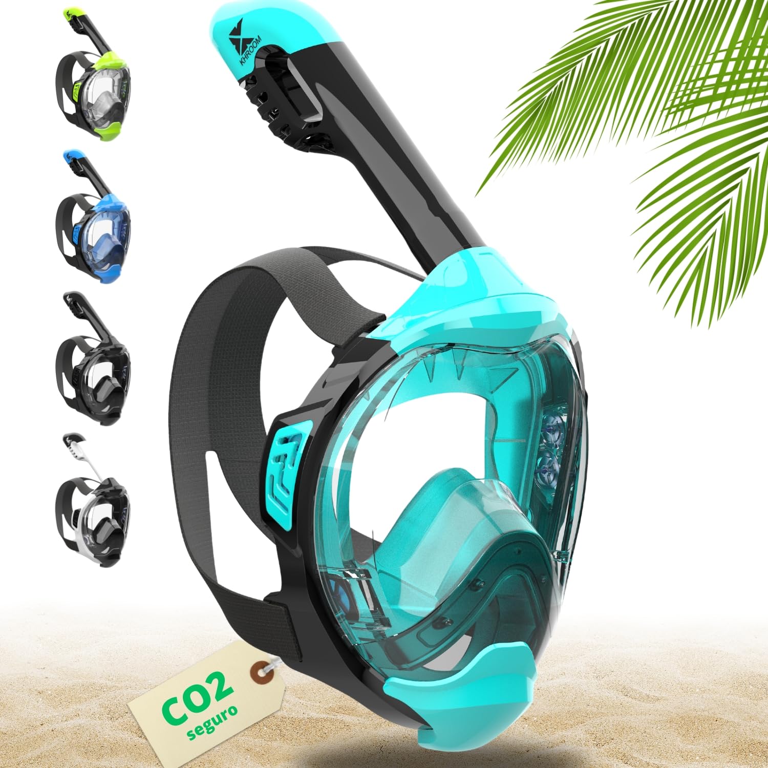 Khroom Máscara de esnórquel para Adultos y niños - Seaview Y | Sin Problemas de CO2 | Máscara Completa para Snorkeling| Equipo de Snorkel con máscara Integral Completa para Adultos (S/M Turquesa)