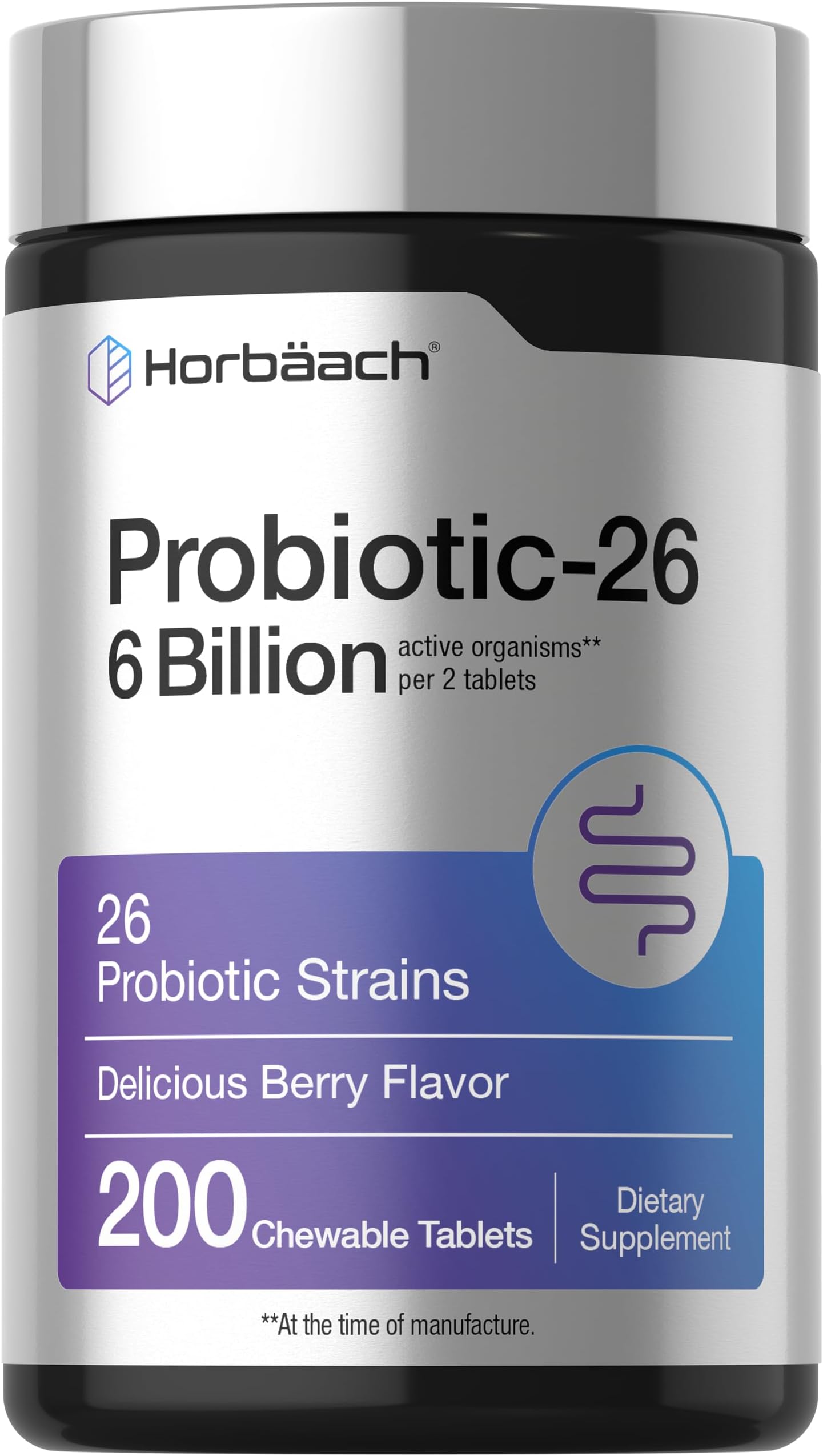 Chewable Probiotics 6 Billion CFUs | 200 Tablets | 14 Probiotic Strains | Vegetarian, Non-GMO & Gluten Free Supplement | by | 26 Probiotic Strains | Vegan, Non-GMO & Gluten Free Supplement for Men & Women