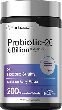 Horbaach Probiotics 6 Billion CFUs | 200 Chewable Tablets | Berry Flavor