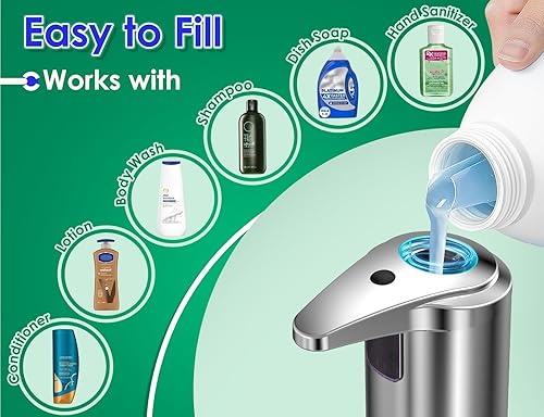 Miniatura 6 de Dispensador automático de jabón, dispensador de jabón para platos sin contacto de 9.5 onzas con base impermeable, 3 dispensador de jabón de manos de