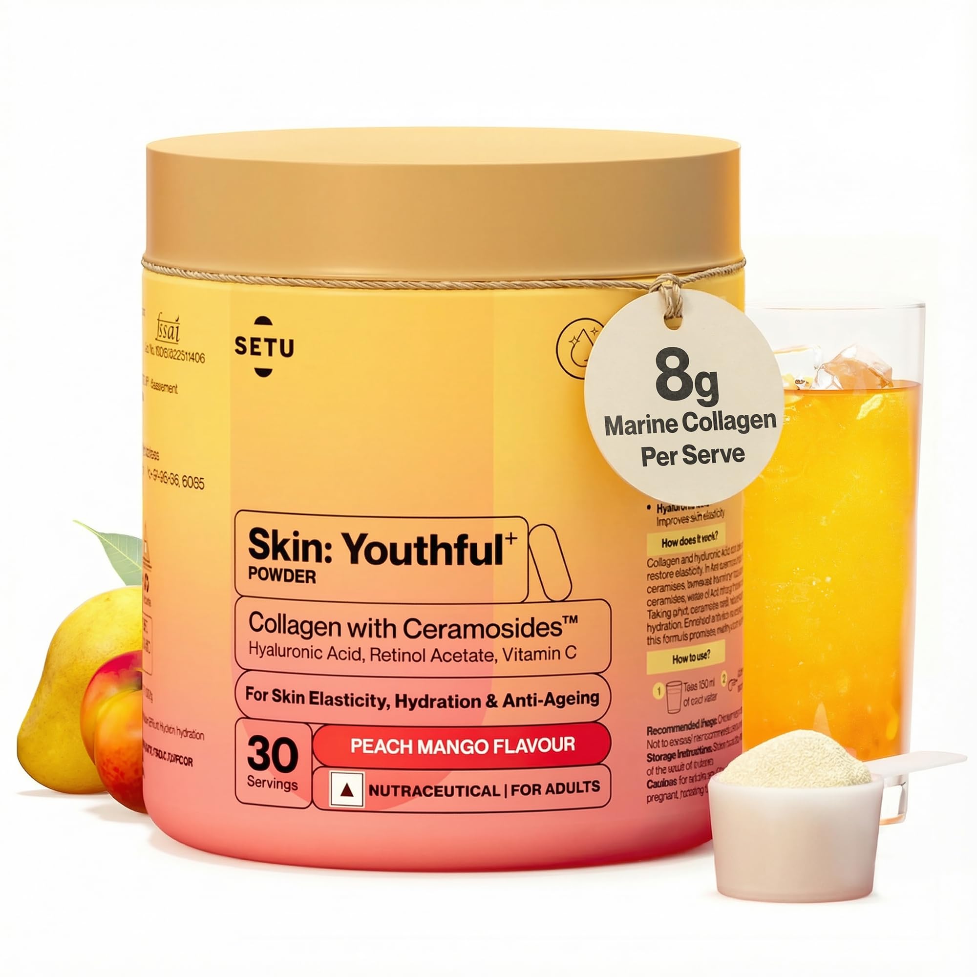 Skin: Youthful with 8g Marine Collagen + Ceramosides™ for 4X Faster Hydration | Supplement to Reduce Wrinkles, Fine Lines & Support Healthy Skin | Collagen Powder For Women & Men | (30 Servings)