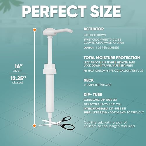 Miniatura 3 de Dispensador de bomba de galón, dispensa 1 onza por paso, resistente a prueba de fugas, sin BPA, blanco, 2 unidades, cilíndrico, plástico, 1 onza