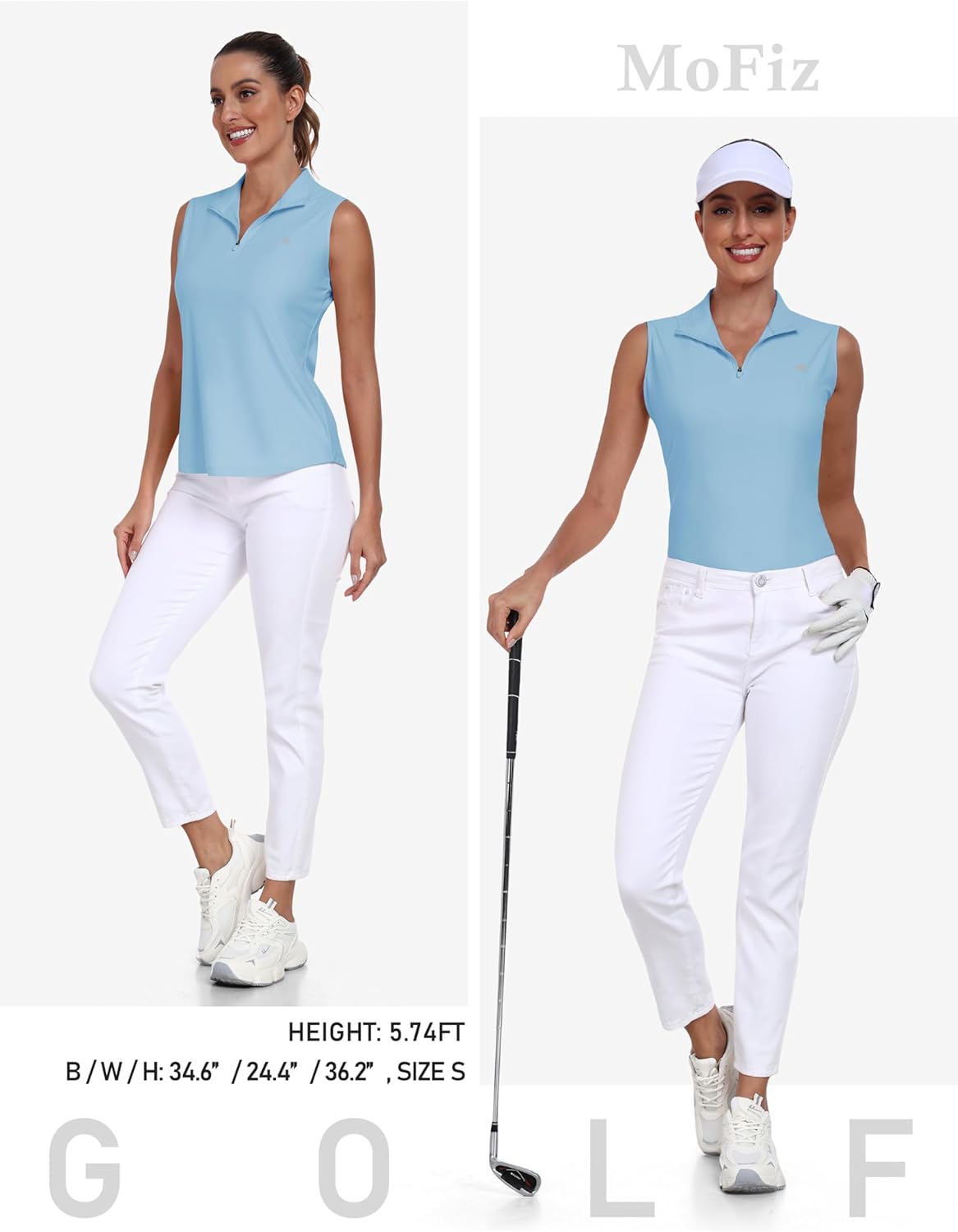 MoFiz Women's Sleeveless Golf Shirt Collared 1/4 Zip Tennis Tank Tops UPF 50+ Quick-Dry Lightweight Athletic Polo Shirt - Image 7