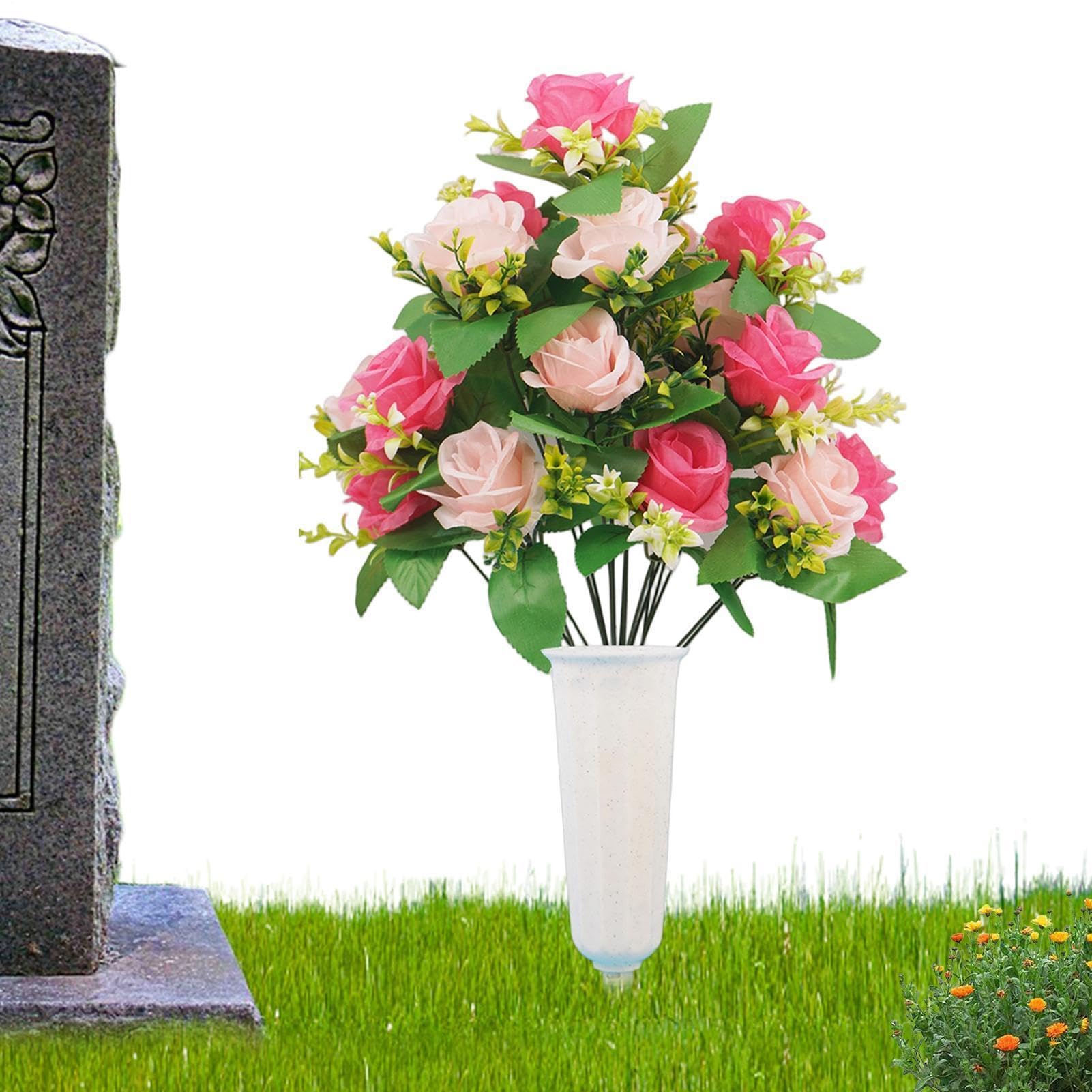 Arreglo de tumbas decorativo Memorial Blossoms con jarrón anclado y flores exteriores