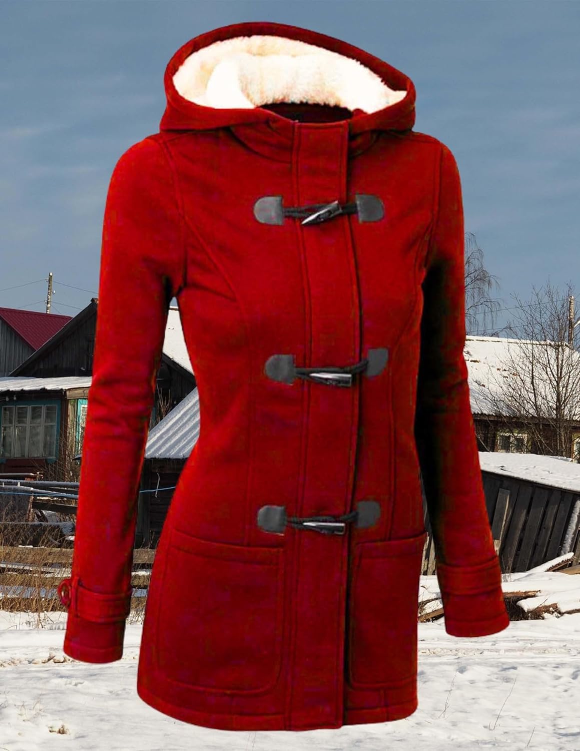 LIZALIG Womens Fashion Horn Button Fleece Thicken Fall Coat with Hood Winter Warm Jacket - Image 3