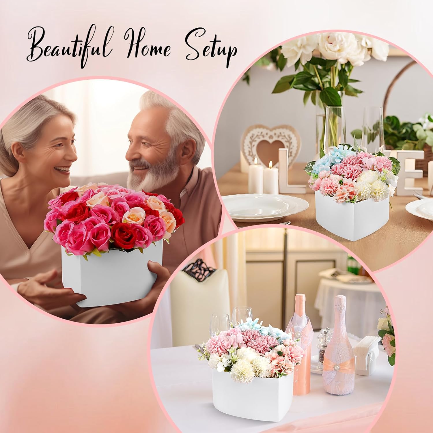 Nuenen Heart Shaped Flower Gift Boxes, Floral Gift Box with Lids Floral Foam Clear Cellophane 9.8 x 9 x 5 Inches for Mother's Day Wedding Graduation Birthday Packaging Arrangements(White) - Image 6