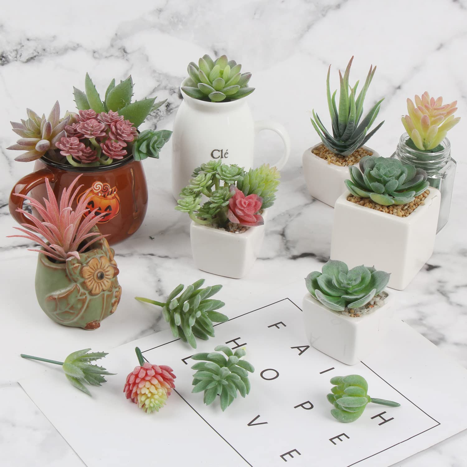 Amazon｜CCINEE 18個 人工多肉植物 ミニアソートフロッキンググリーン