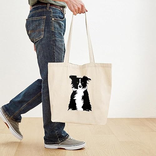 Vista 132 de CafePress Border Collie - Bolsa de lona natural, bolsa de compras reutilizable