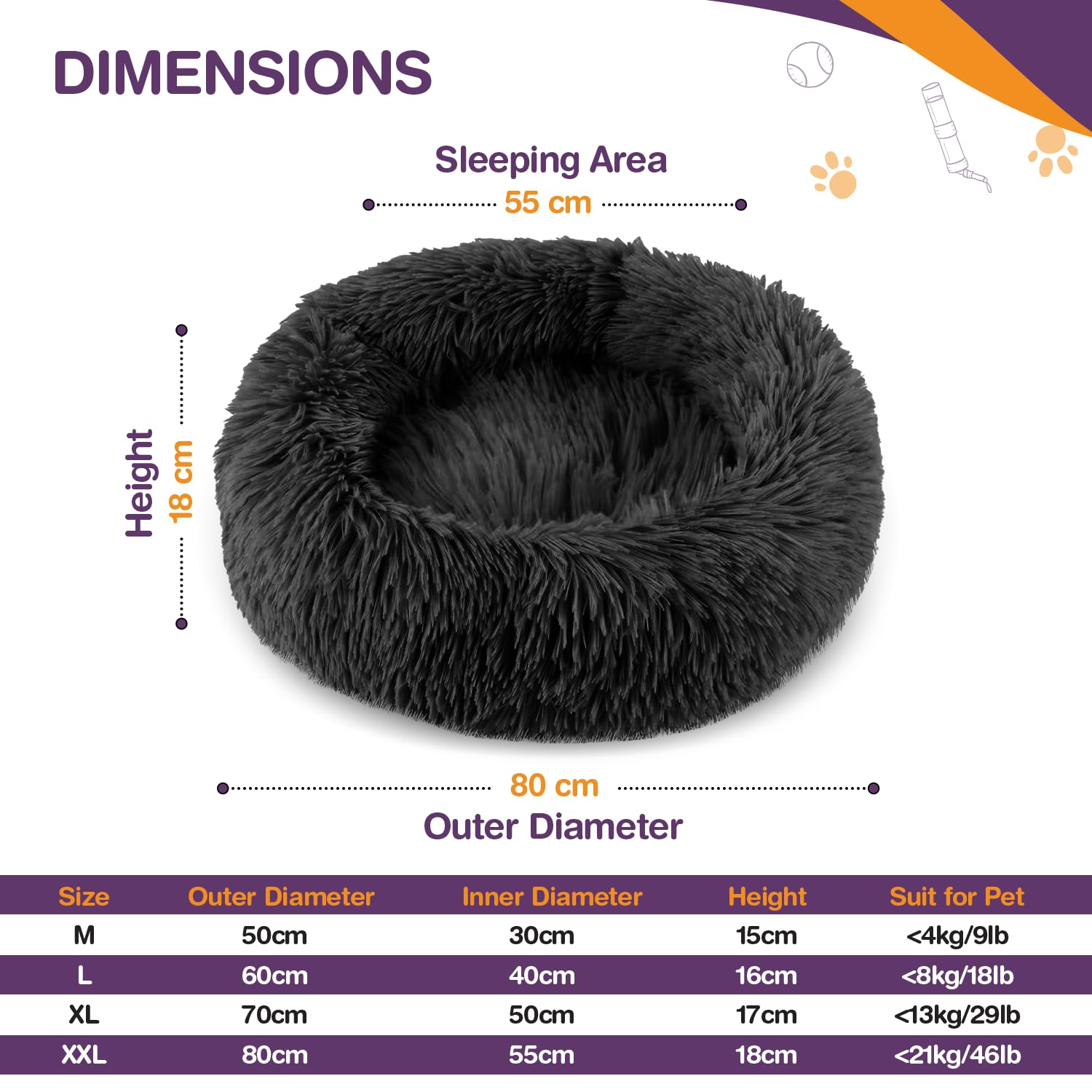 ELYF Large Donut Dog Beds, Kitten and Puppy Bed with Anti-Slip Waterproof Bottom - Image 2