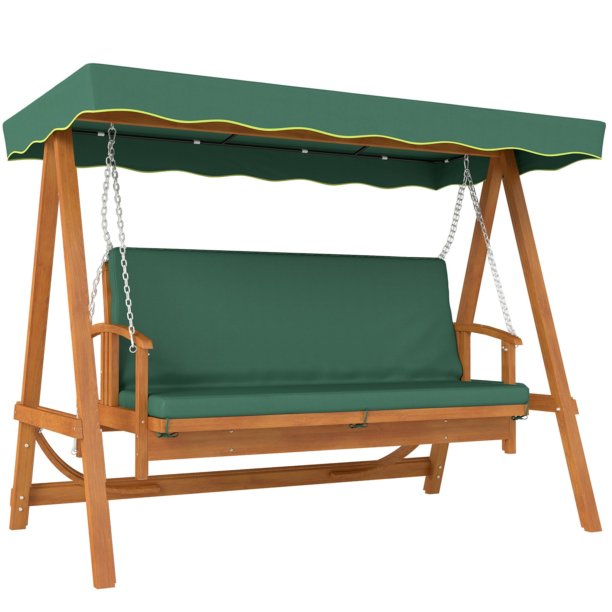 Outsunny Columpio de jardín 2 en 1 con función reclinable, columpio de madera de 3 plazas, columpio de madera con cubierta solar, banco balancín hasta 330 kg, para jardín, terraza, 236 x 130 x 181 cm