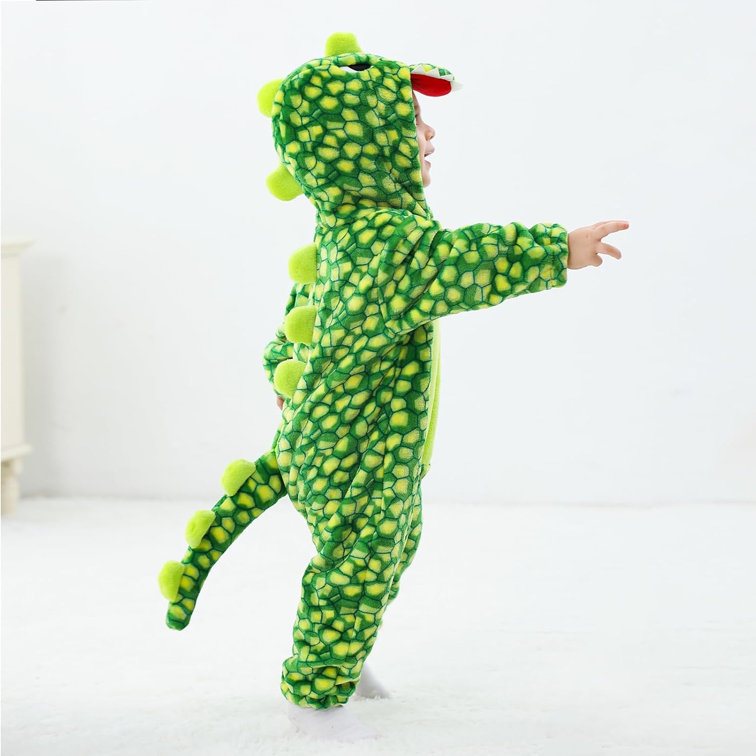 LOLANTA Toddler Dinosaur Animal Costume Unisex Baby Kids Flannel Hooded Romper Jumpsuit Dress Up Outfit - Image 2