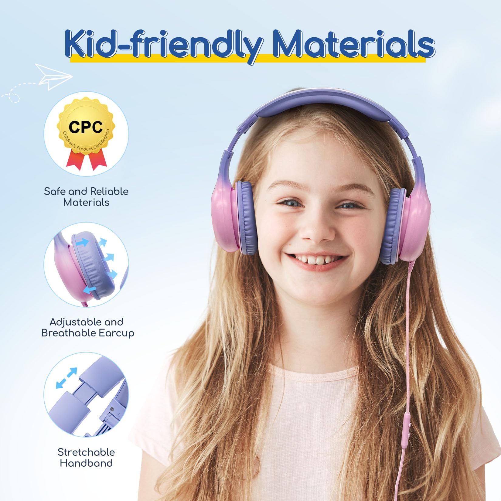 EarFun K1 Kids Headphones Wired with Mic, USB Type C Headphone for Kids view 3