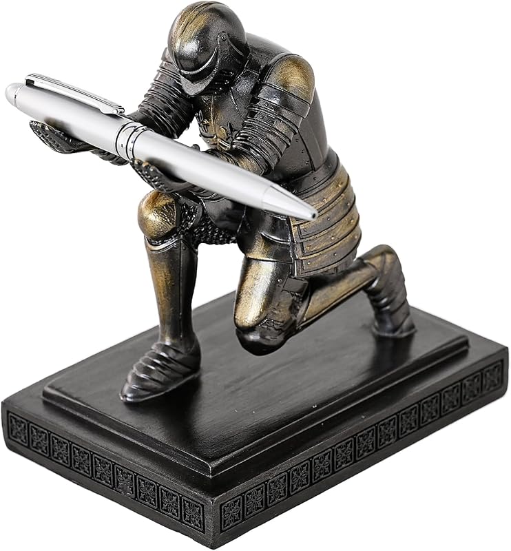 Knight Pen Holder Desk Organizers and Accessories as Gift Iron | Decorative Vintage Fountain Pencil Holders Desktop Accssories with a Cool Pen Suitable for Offices, Study and Living Room