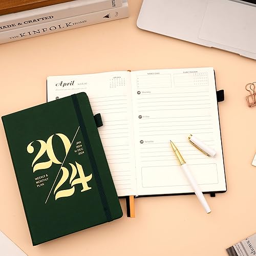 Miniatura 2 de CAGIE Agenda 2024 semanal y mensual de cuero 2024, calendario 2024, agenda de 12 meses con soporte para bolígrafo y bolsillo, agenda 2024, agenda de