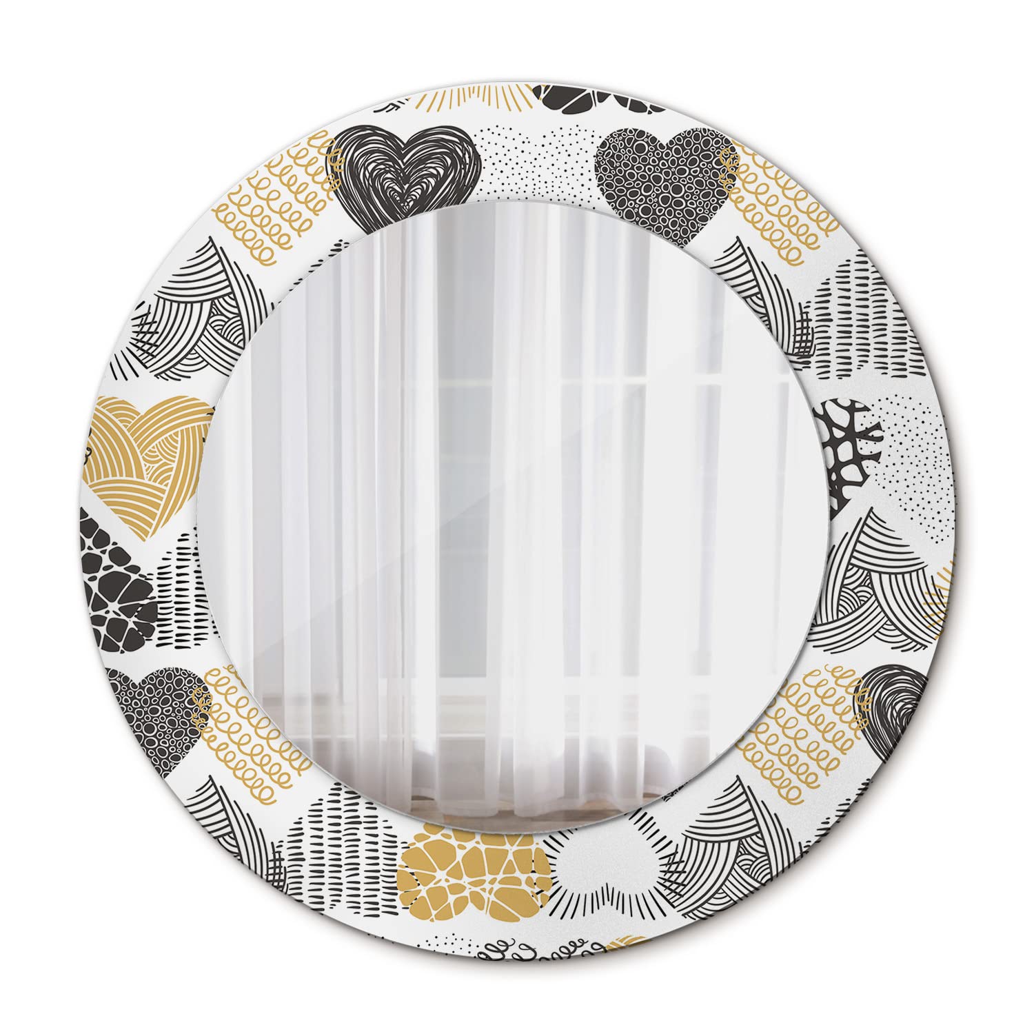 Miroir mural rond Ø50 cm Tulup avec motif gribouillis de cœurs pour déco
