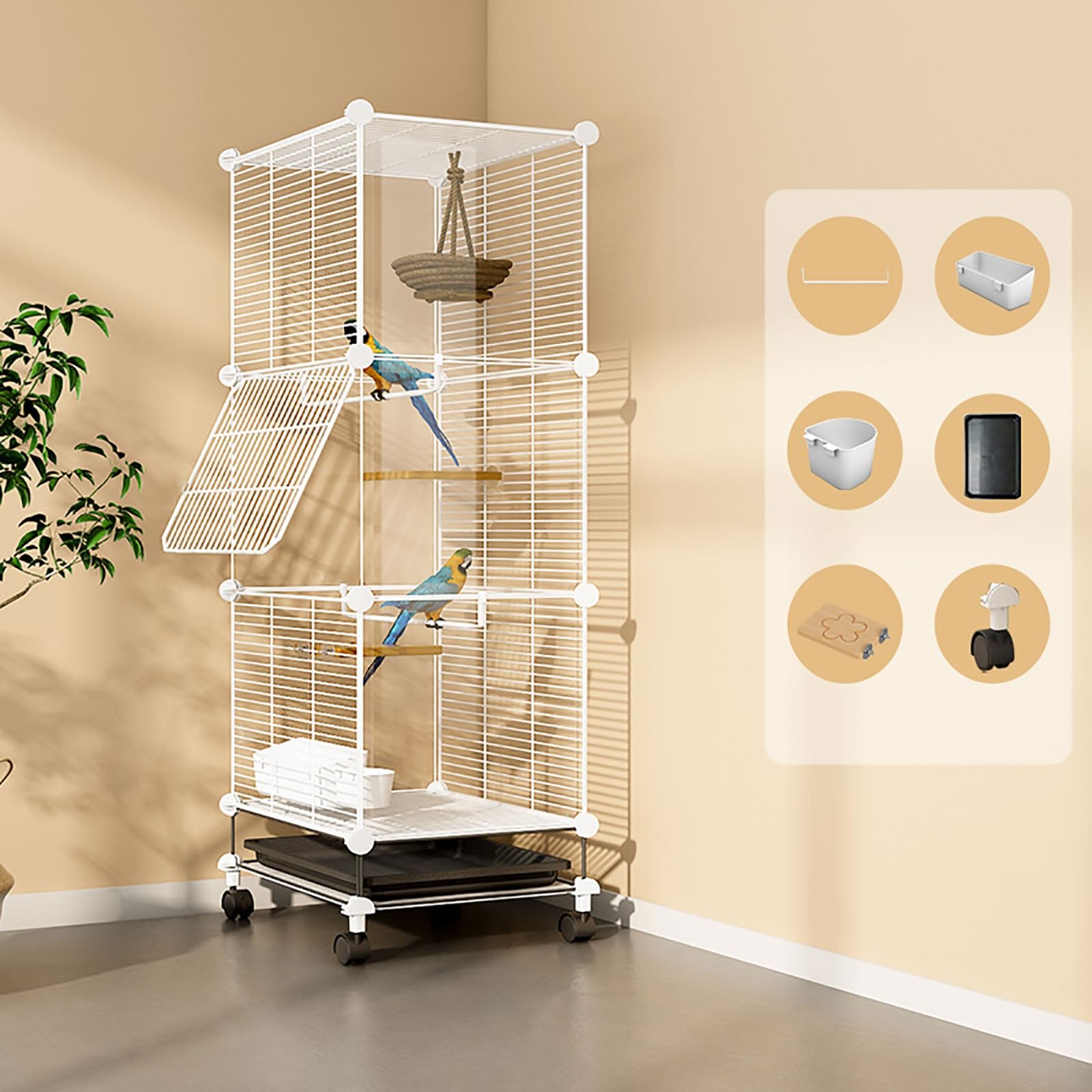 HTTGDGDH Bird Cage, Large Parrot Cage Iron Bird Cage With Wheel And Removable Tray, For Lovebirds Parakeets Cockatiels And Parrotlet, Pet Flight Bird Cage Birdcage,37x37x125cm
