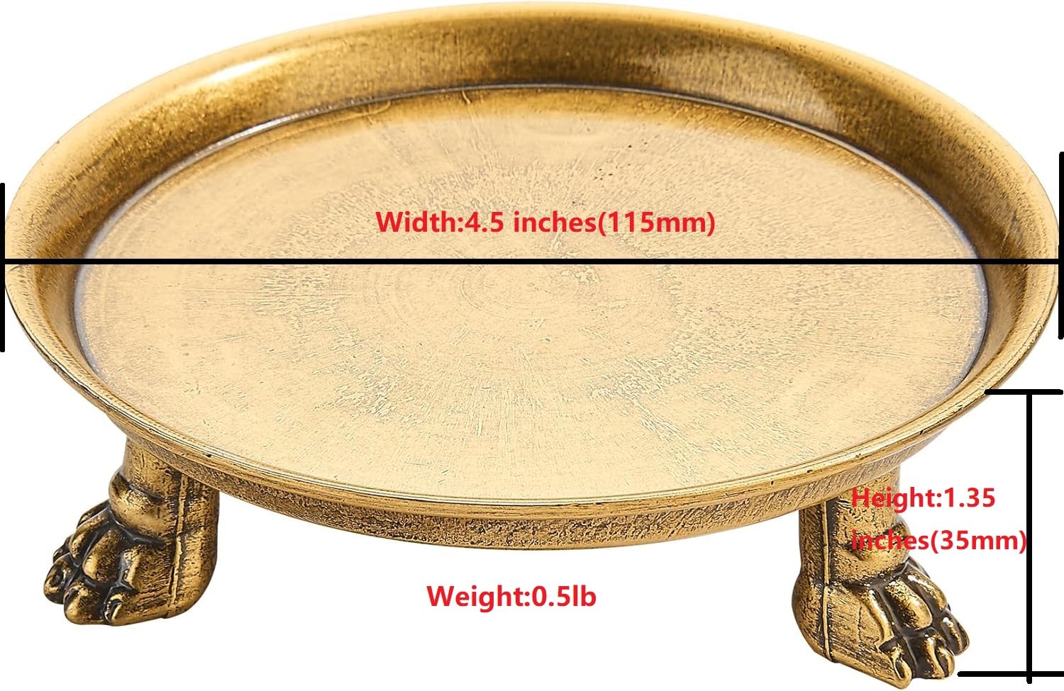 KHTUMEWARE Antique English Brass Clawfoot Metal Candle Dish, 4.5 in (115 mm) Decorative Tray for Tealights, Diffusers & Jewelry - Single Pack in Antique English Brass — KHTUMEWARE