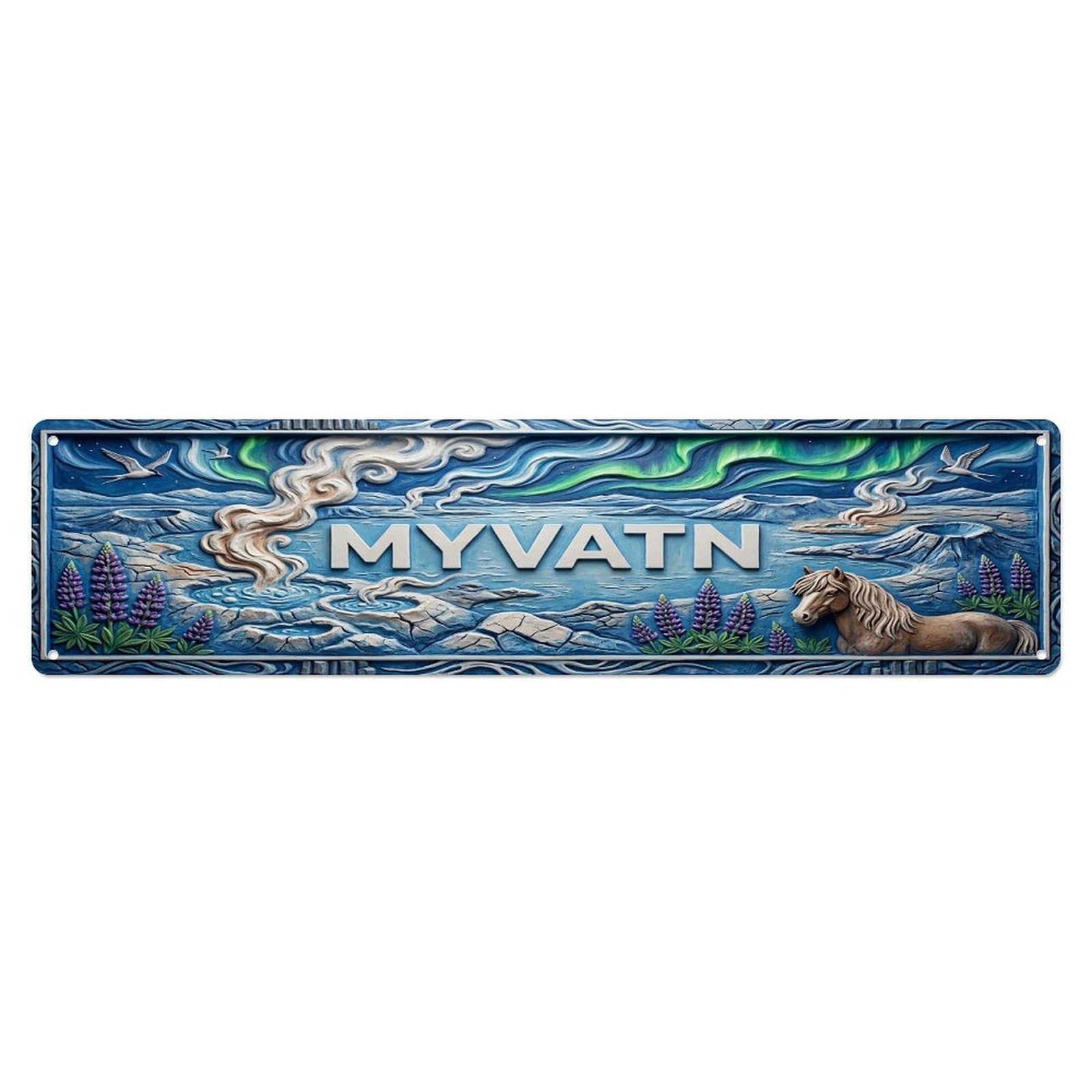 Cwbufd Vintage Style Vintage Myvatn Iceland Flag Pattern Vintage Metal Tin Sign Plaque Wall Decor For Cafe, Club Bar, Office, Garden Metal Poster 4X16inch