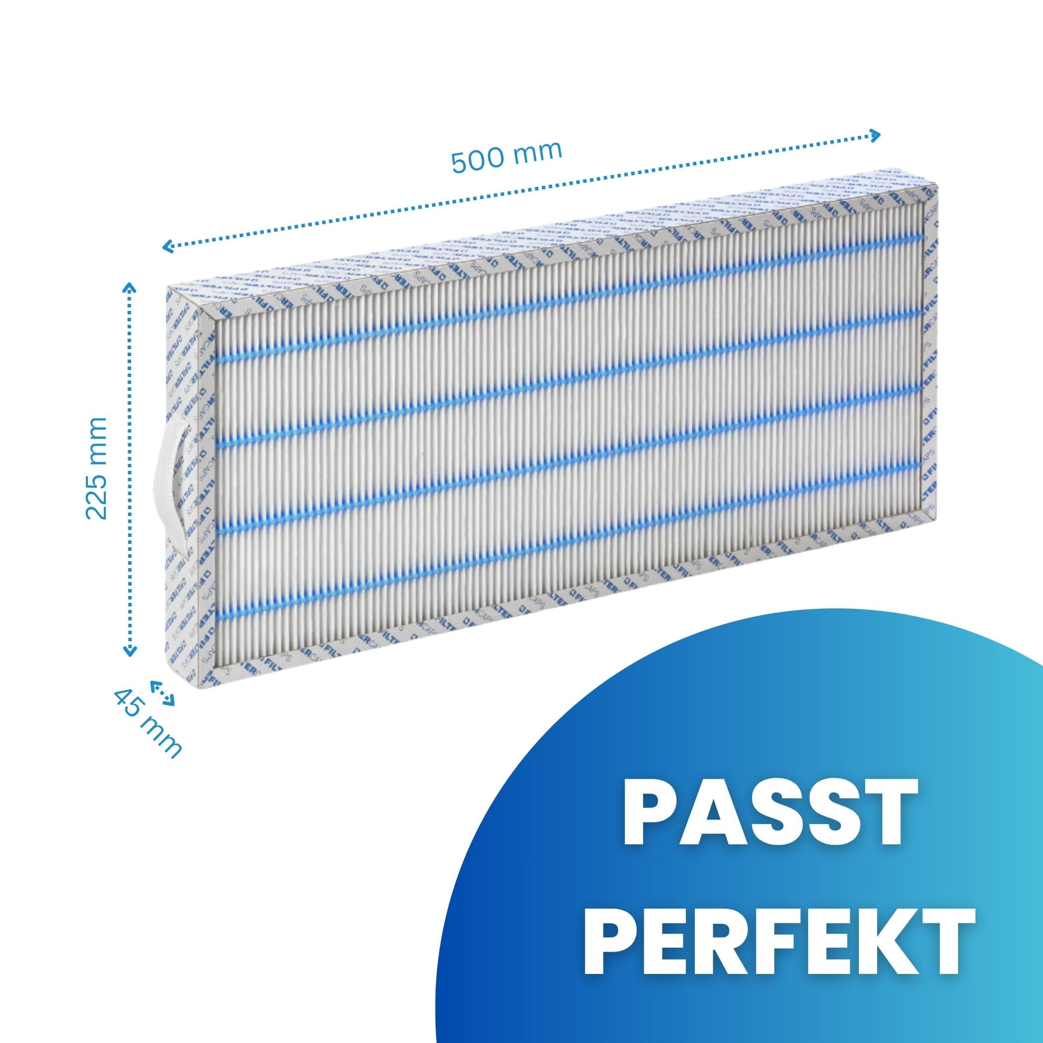 Filter für Proxon-Zimmermann FWT1, FWT2, P1, P2 - Ersatzfilter-Set, ersetzt P0153/95, Luftfilter für KWL-Lüftungsanlage, Wohnungslüftung, 500 x 225 x 45 mm (G4/F7)