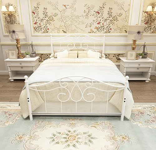 Miniatura 38 de Base de cama de metal Queen con cabecera y estribo, plataforma de granja, marco de cama tamaño Queen para debajo de la cama, no necesita somier y